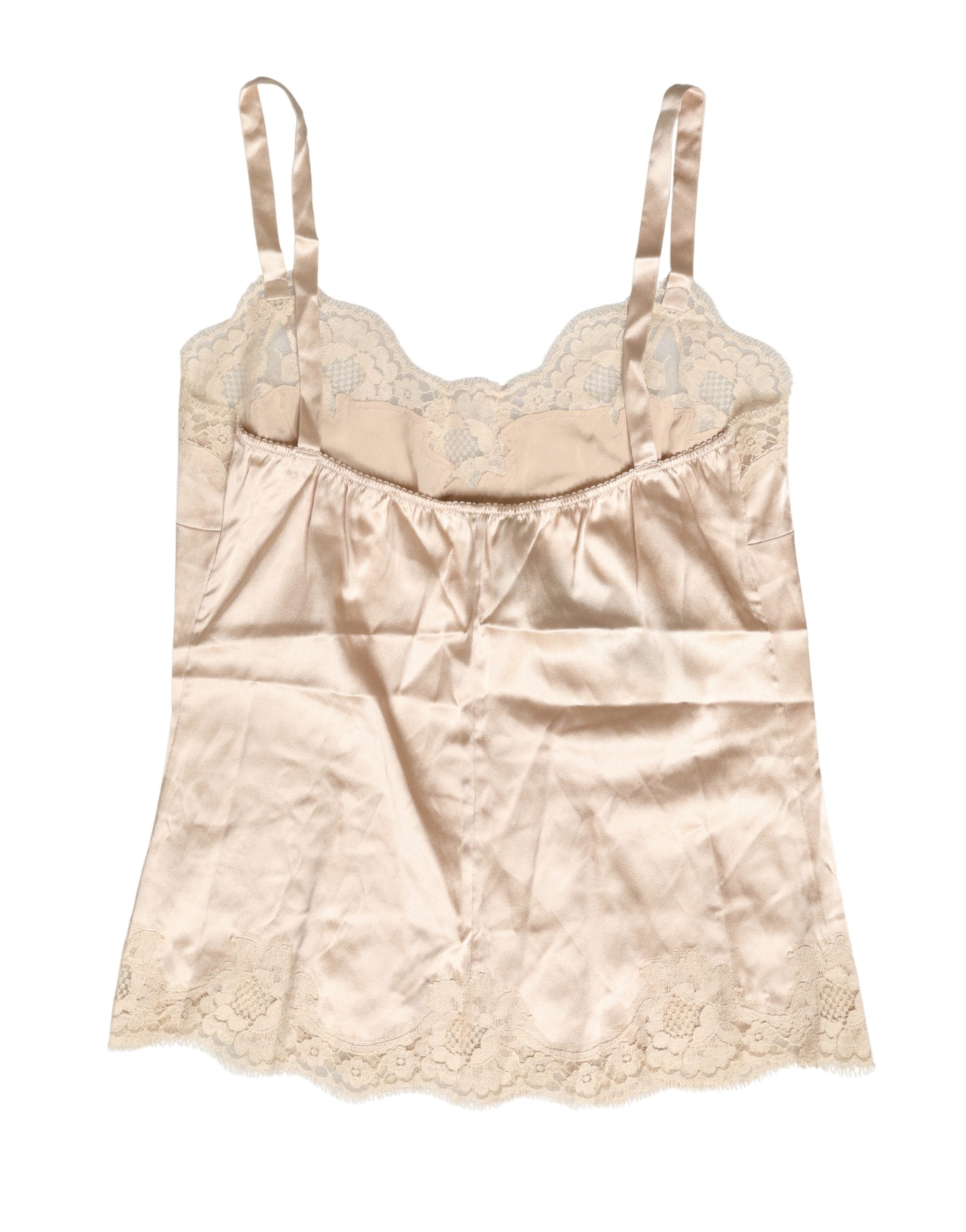 Dolce & Gabbana Beige Lace Silk Satin Tank Lingerie Sleepwear Dolce & Gabbana