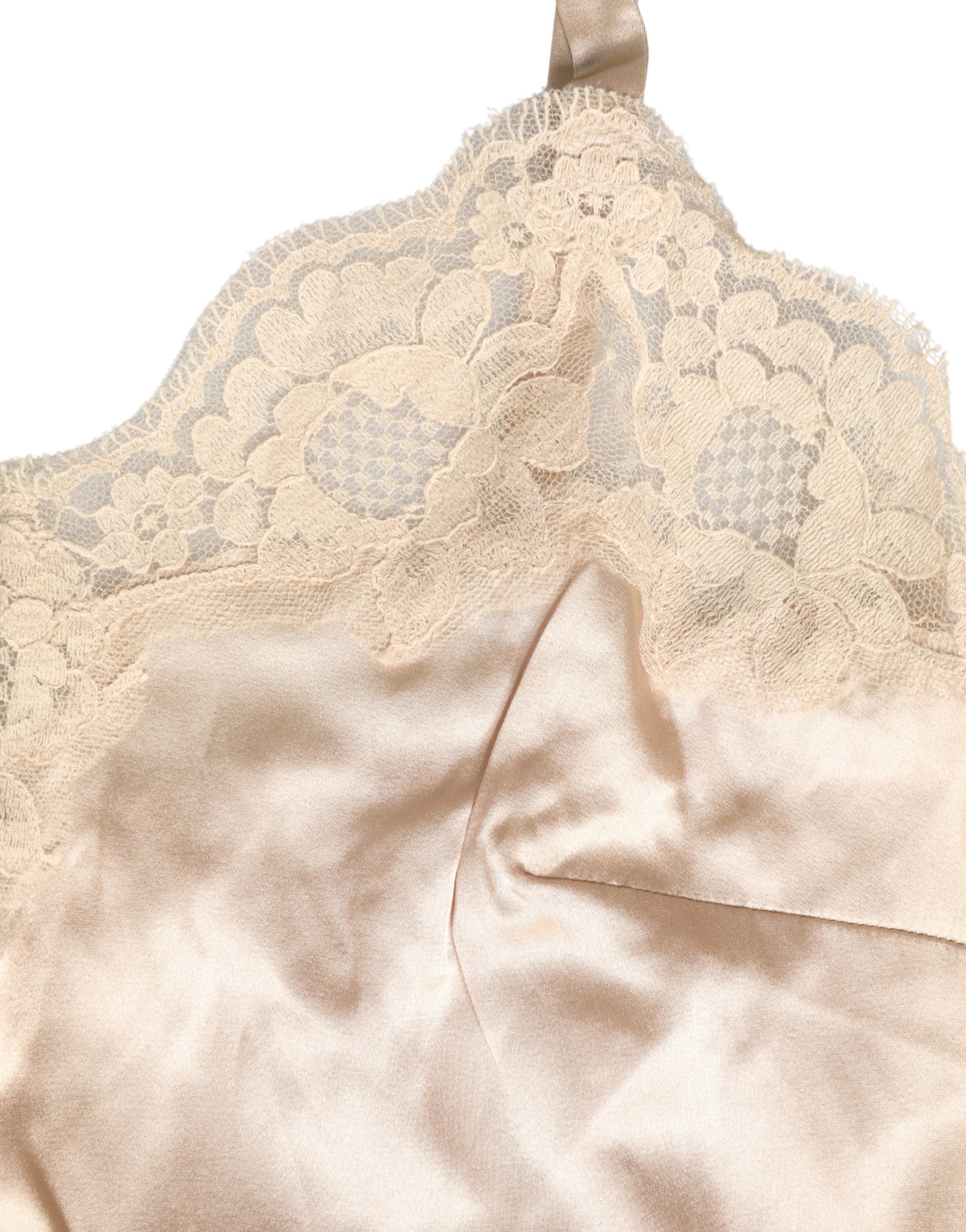 Dolce & Gabbana Beige Lace Silk Satin Tank Lingerie Sleepwear Dolce & Gabbana