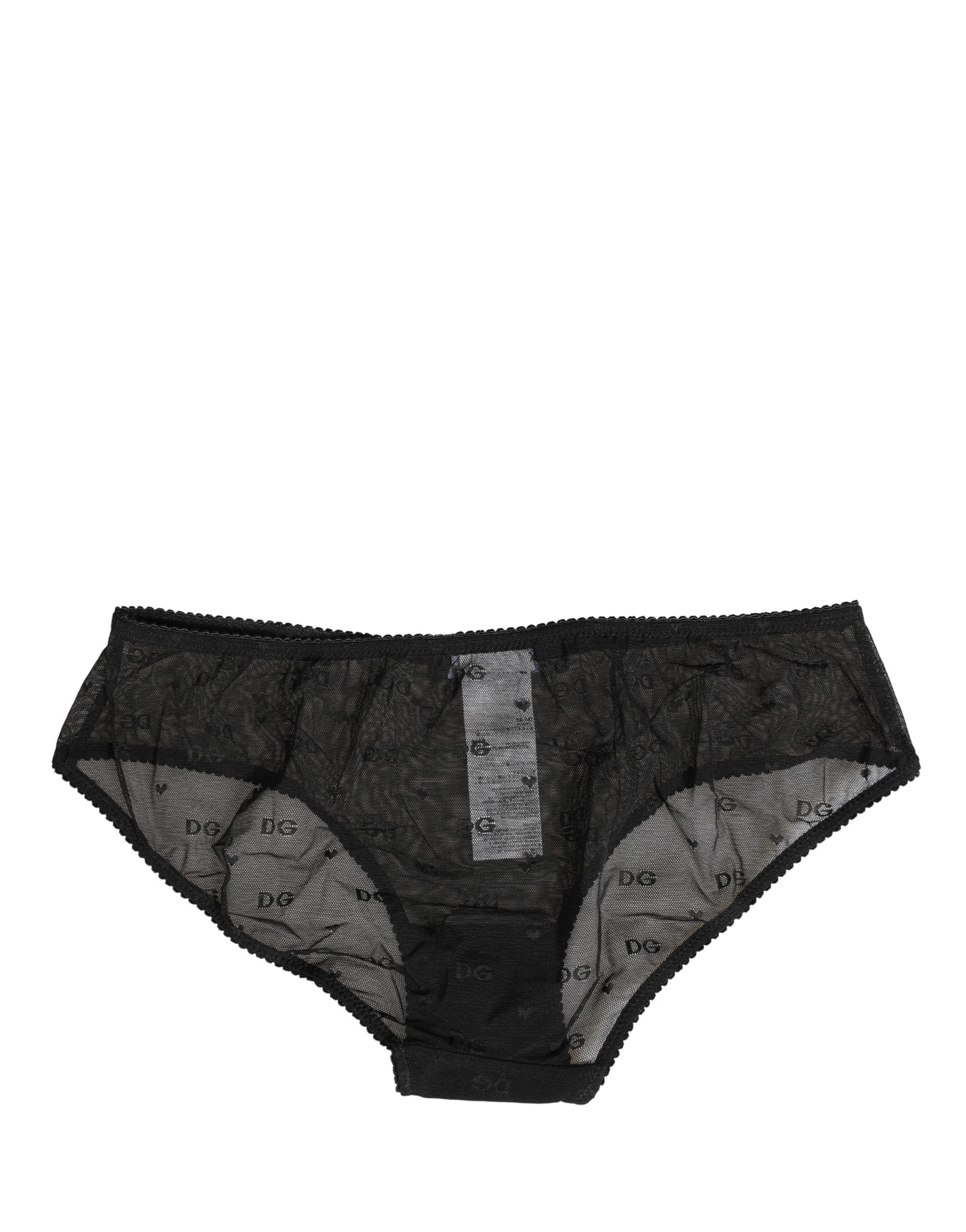 Dolce & Gabbana Black Sheer Mesh Lace Logo Brief Panty Underwear Dolce & Gabbana
