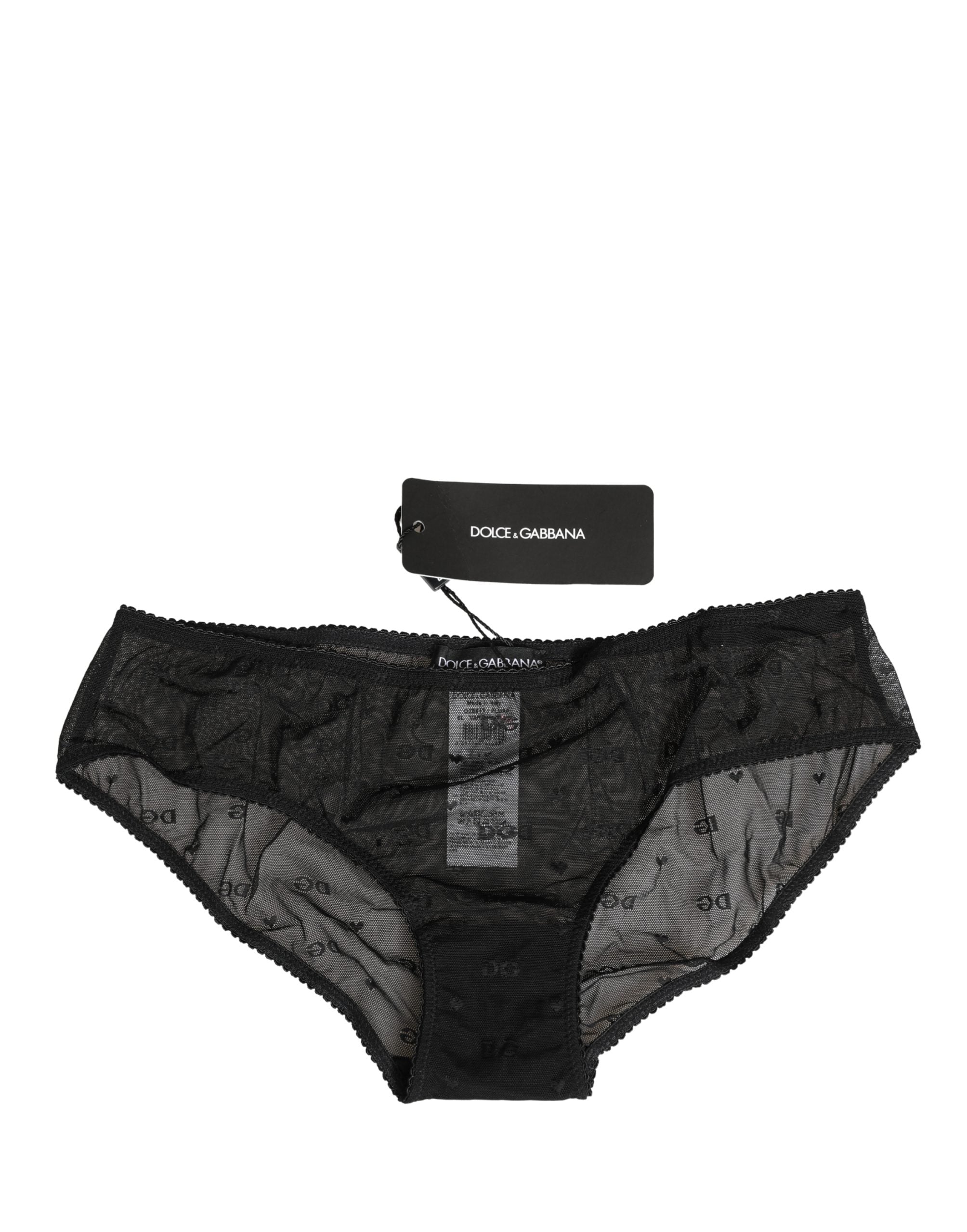 Dolce & Gabbana Black Sheer Mesh Lace Logo Brief Panty Underwear Dolce & Gabbana