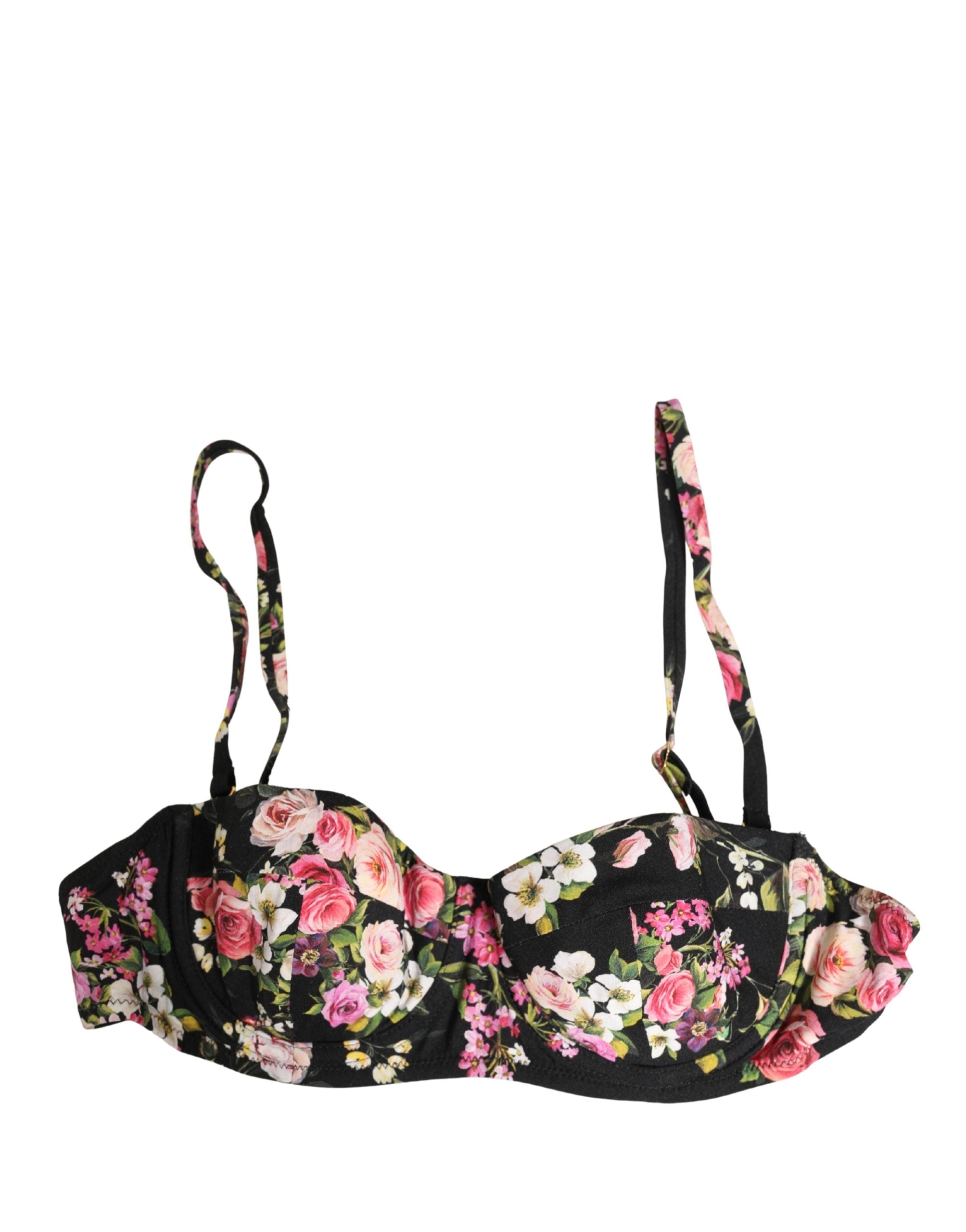 Dolce & Gabbana Black Floral Padded Balconnet Bra Underwear Dolce & Gabbana