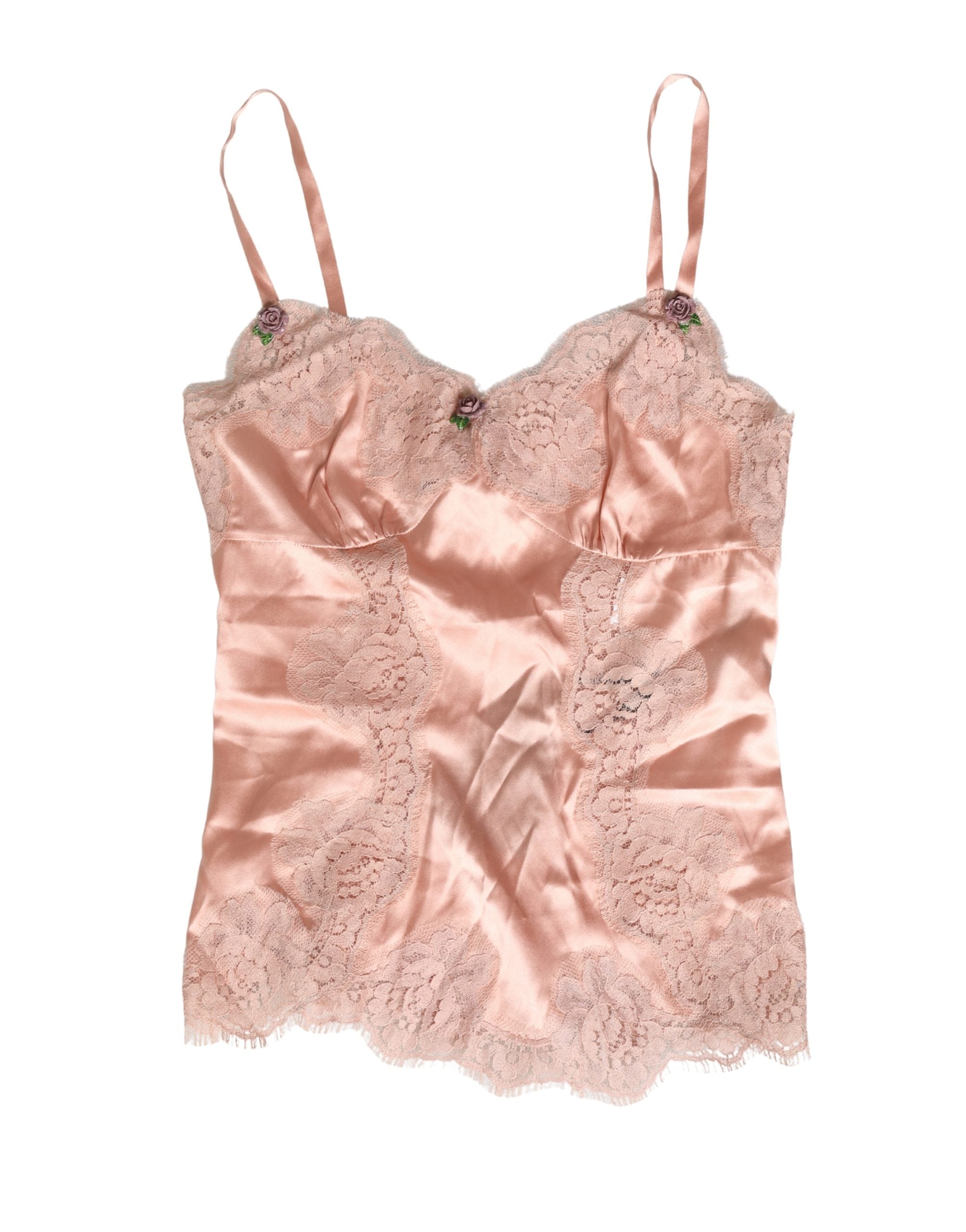 Dolce & Gabbana Pink Lace Silk Satin Tank Lingerie Sleepwear Dolce & Gabbana