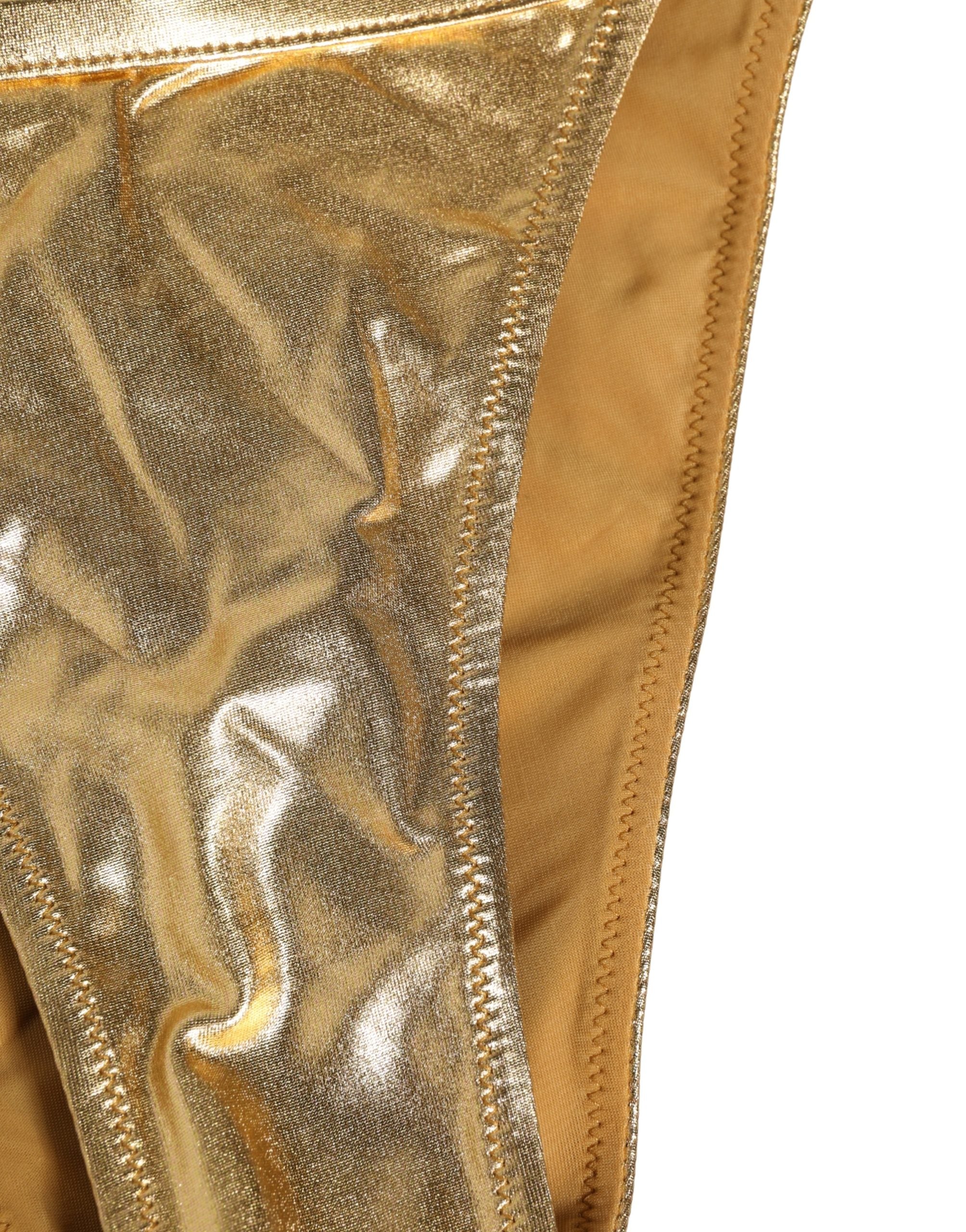 Dolce & Gabbana Gold-Tone Polyester Bikini Bottom Logo Swimwear Dolce & Gabbana
