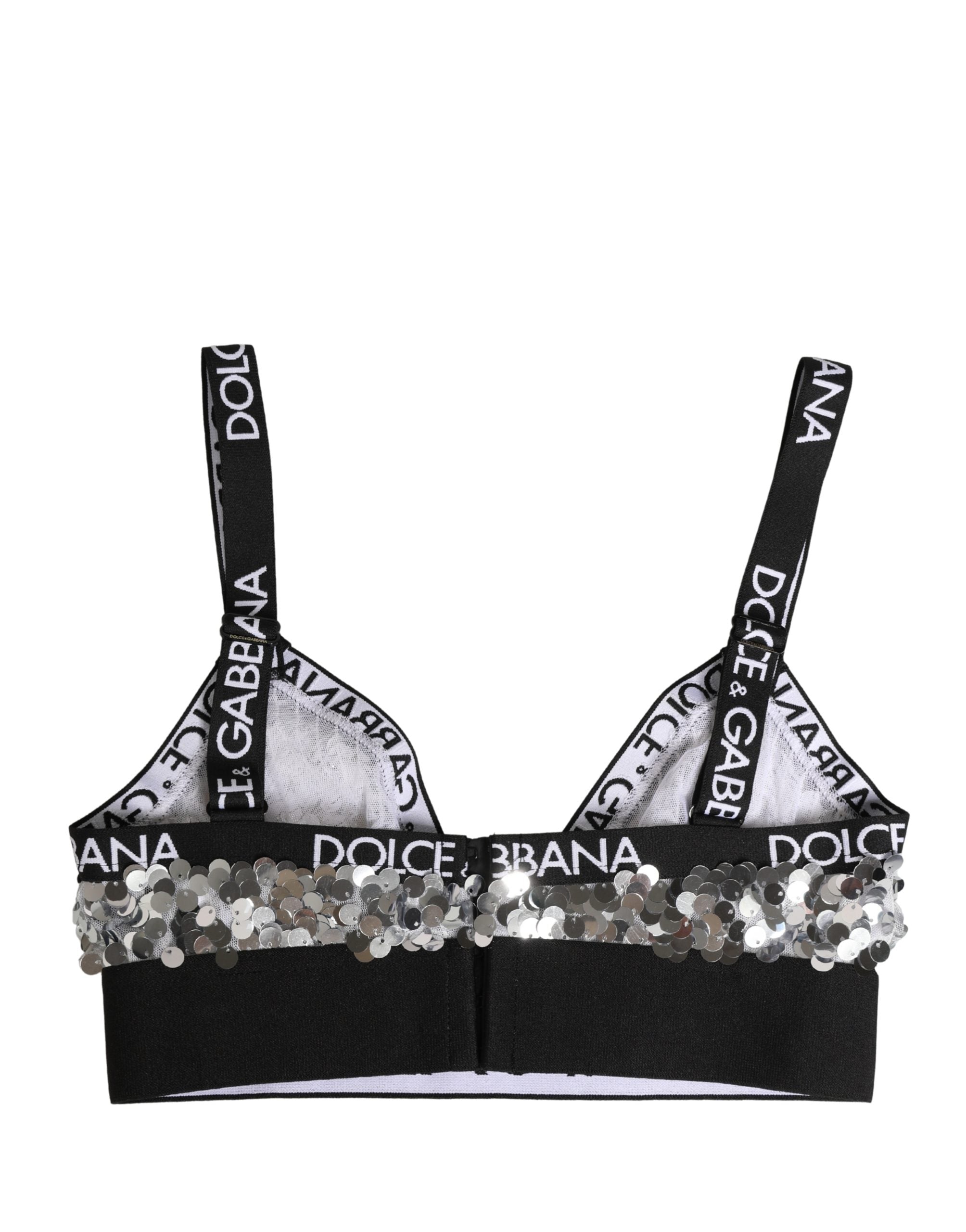 Dolce & Gabbana Silver Sequined Triangle Soft Cup Bra Underwear Dolce & Gabbana