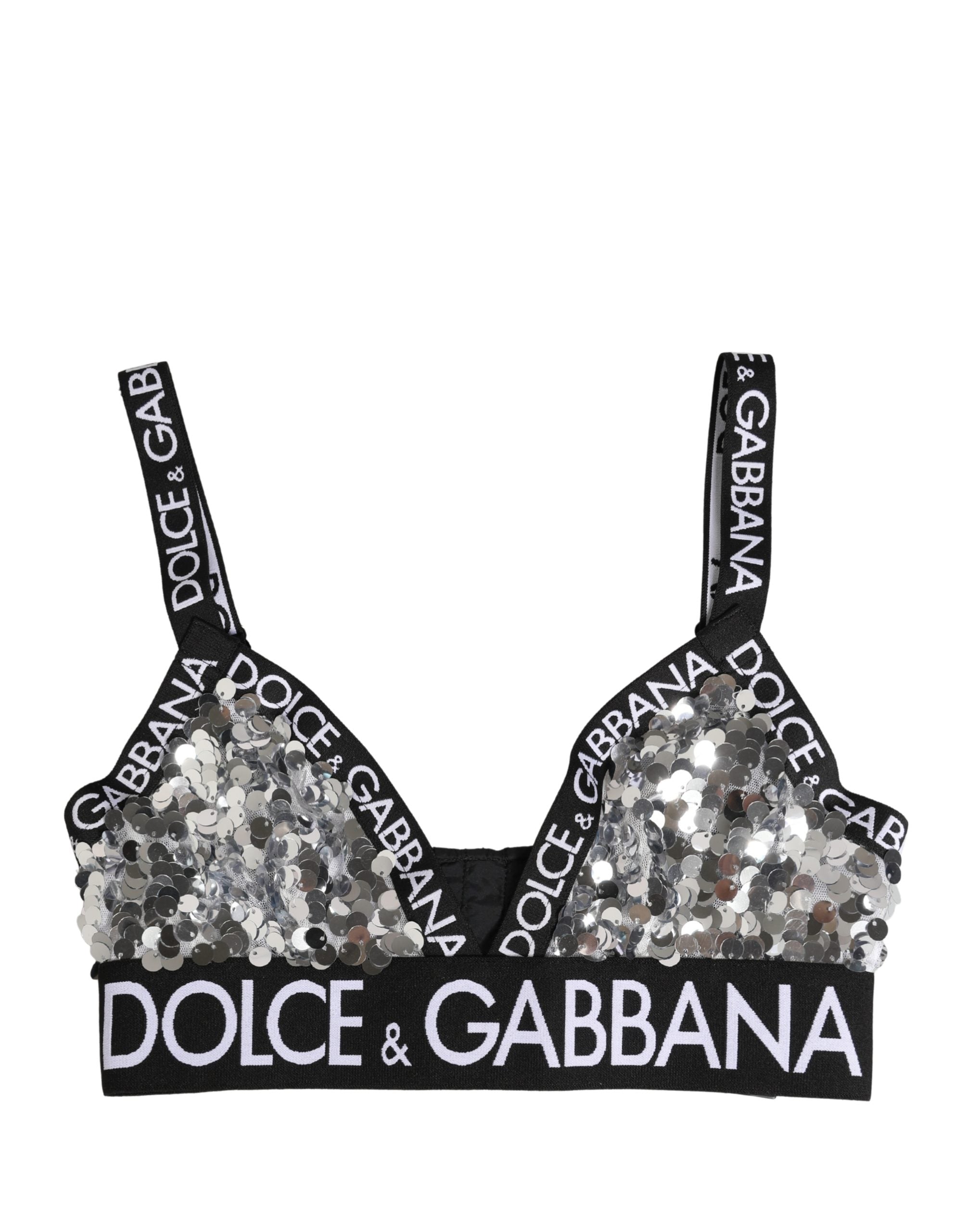 Dolce & Gabbana Silver Sequined Triangle Soft Cup Bra Underwear Dolce & Gabbana