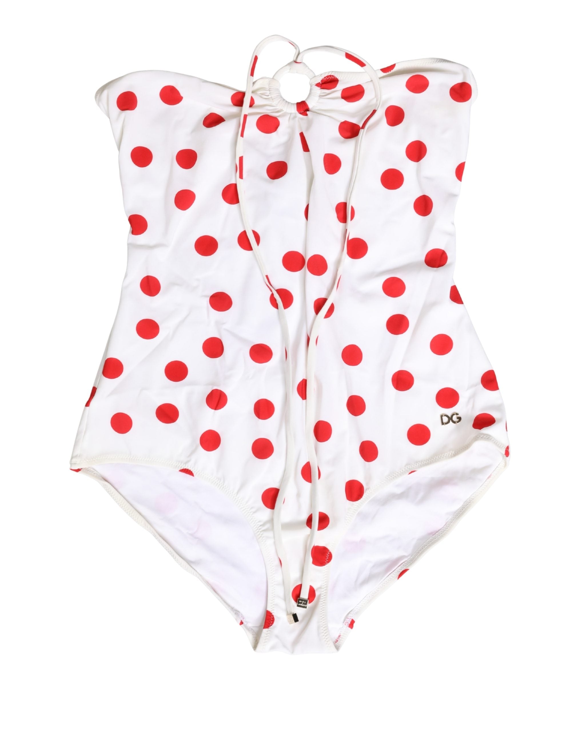 Dolce & Gabbana White Polka Dot One-Piece Swimsuit Swimwear Dolce & Gabbana