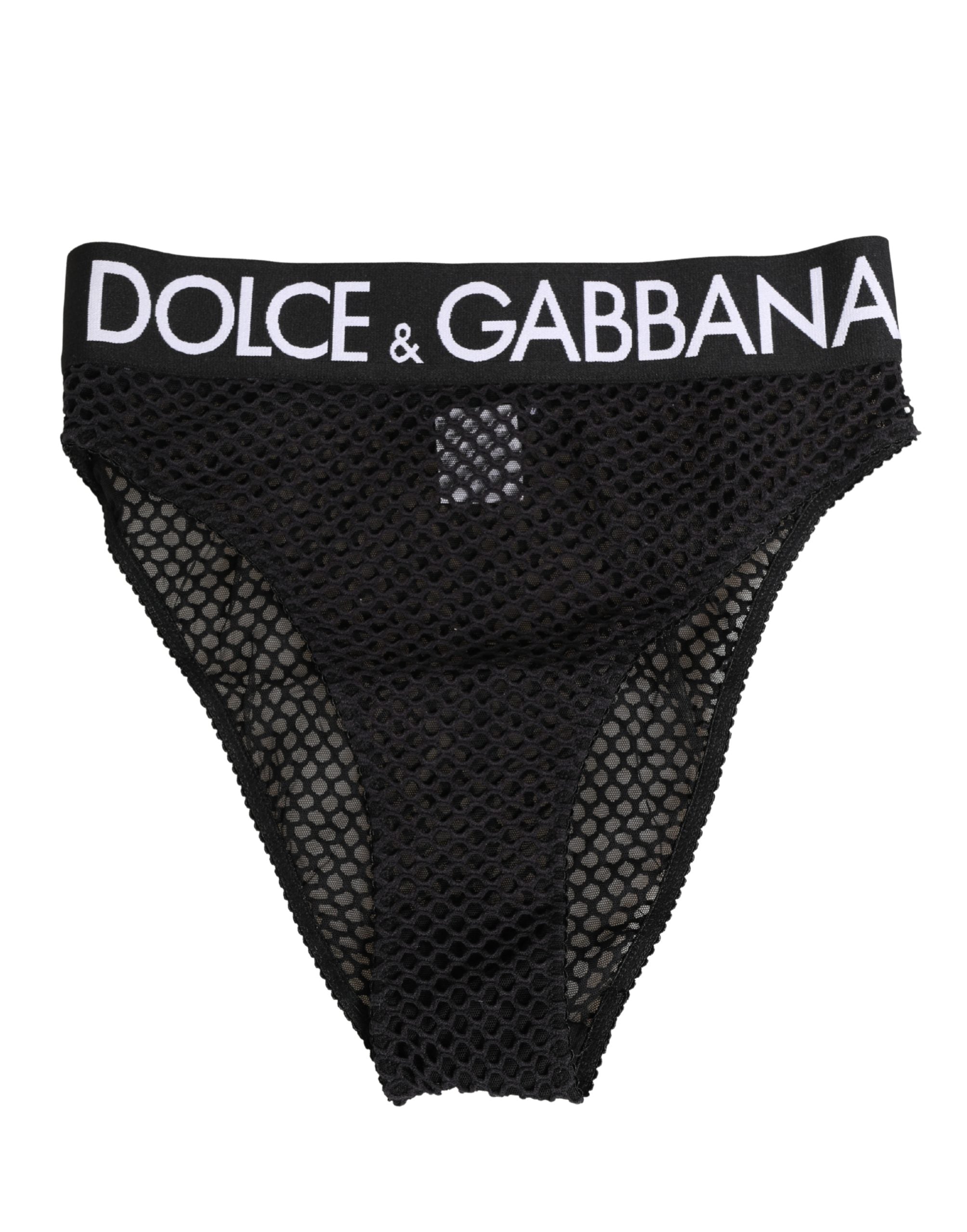 Dolce & Gabbana Black Cotton Mesh High Brief Panty Underwear Dolce & Gabbana