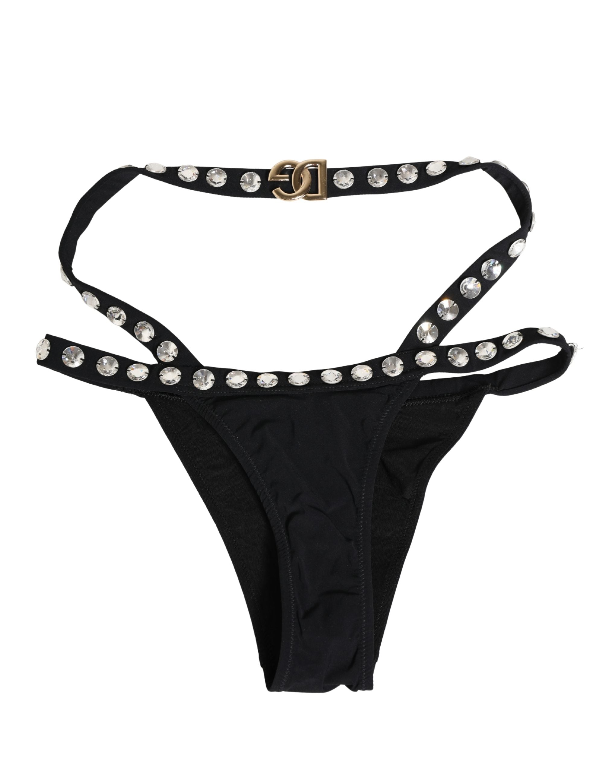 Dolce & Gabbana Black Crystal Embellished Bikini Bottom Swimwear Dolce & Gabbana