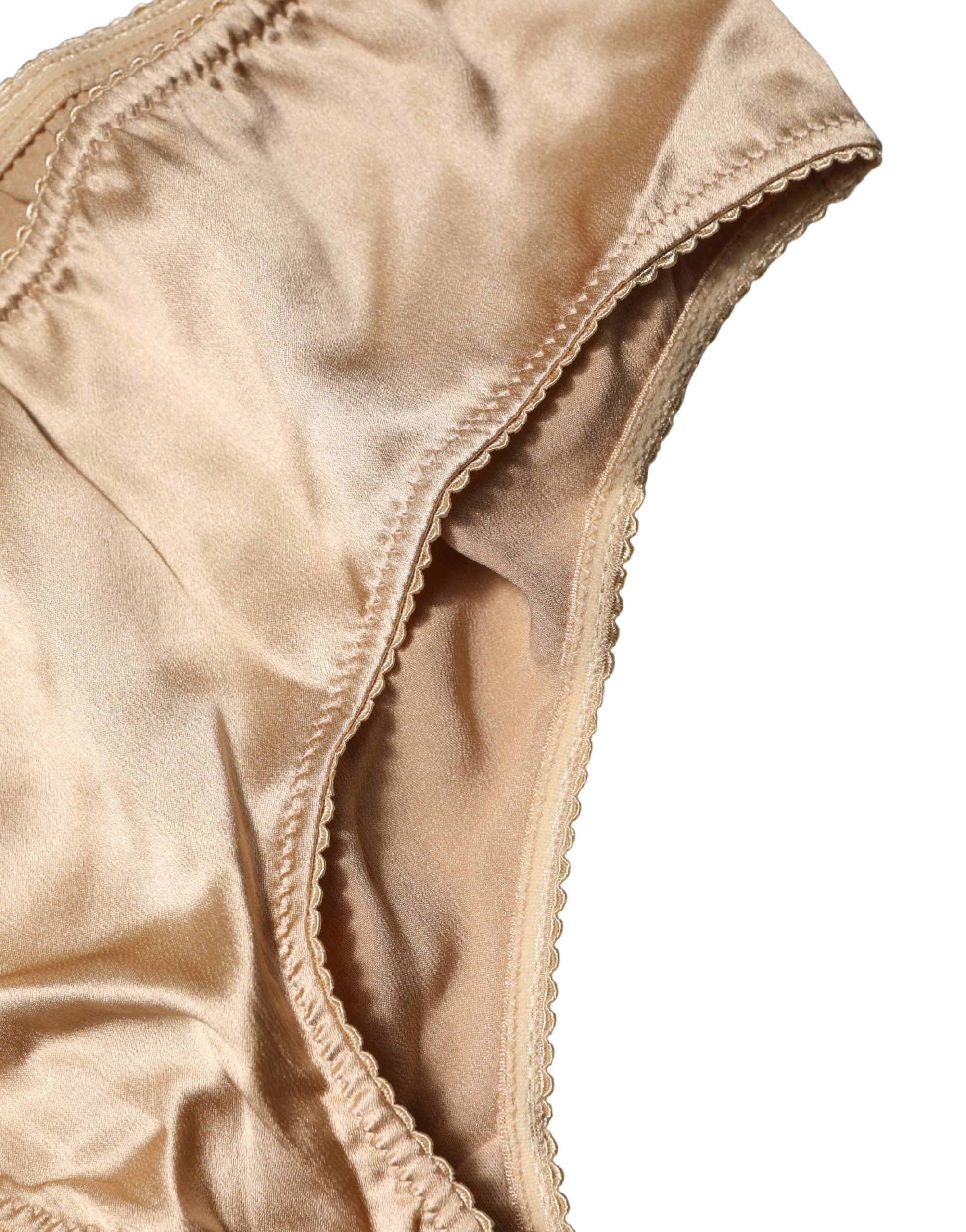 Dolce & Gabbana Beige Silk Stretch Mid Waist Brief Panty Underwear Dolce & Gabbana
