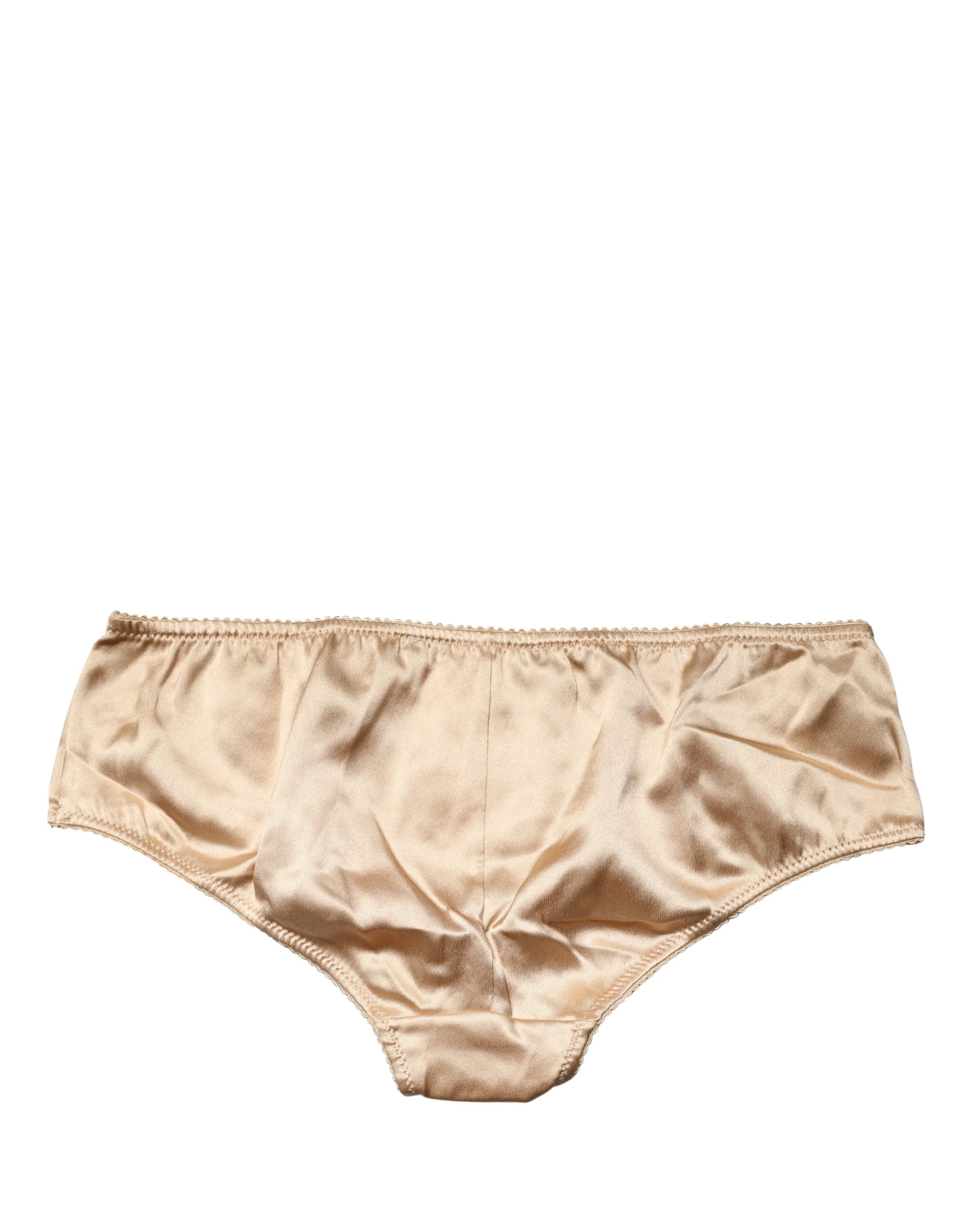 Dolce & Gabbana Beige Silk Stretch Mid Waist Brief Panty Underwear Dolce & Gabbana