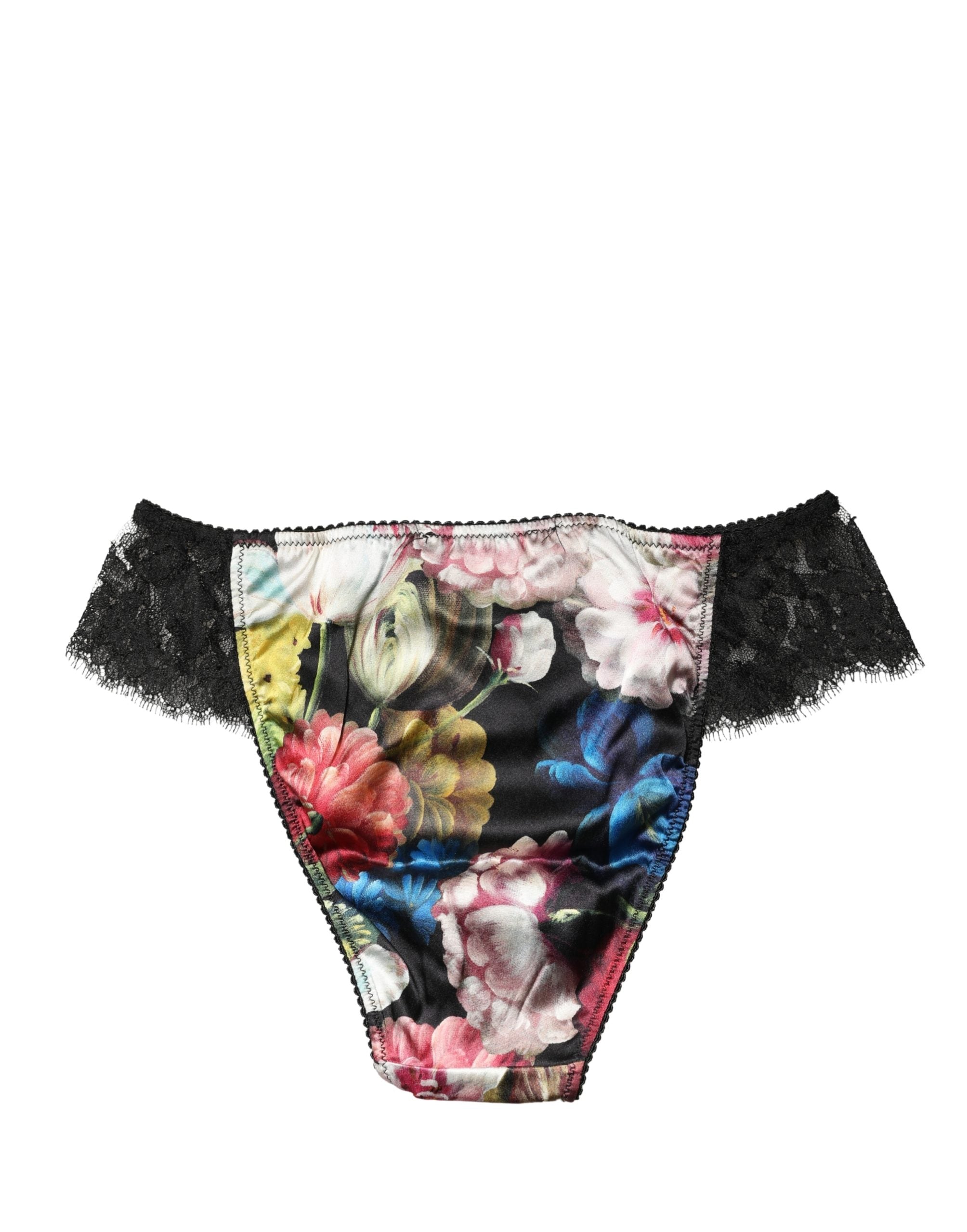 Dolce & Gabbana Black Floral Lace Mid Waist Brief Panty Underwear Dolce & Gabbana