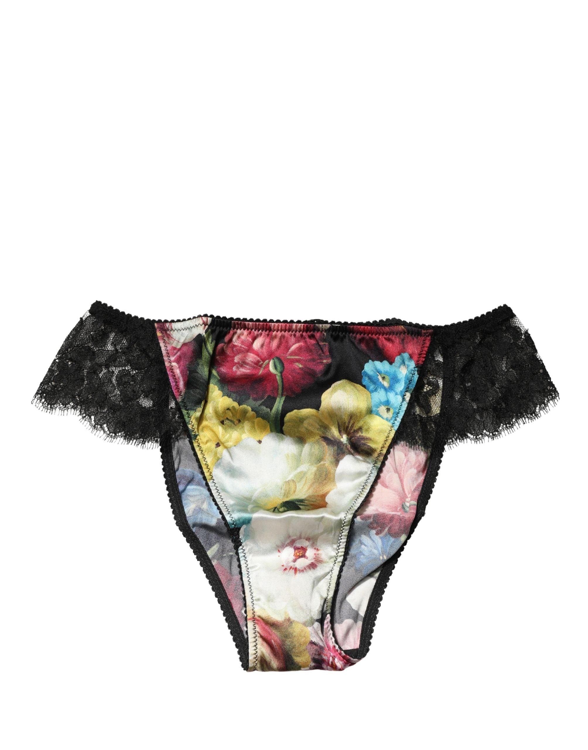Dolce & Gabbana Black Floral Lace Mid Waist Brief Panty Underwear Dolce & Gabbana