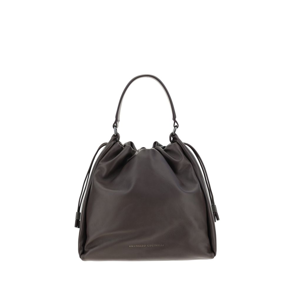 Brunello Cucinelli Brown Calf Leather Bos Taurus Shoulder Bag Brunello Cucinelli