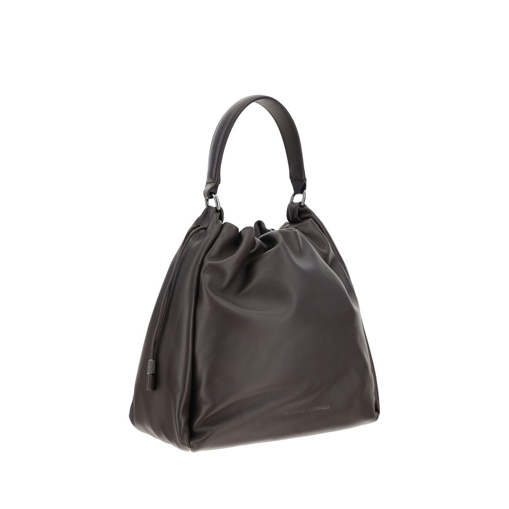 Brunello Cucinelli Brown Calf Leather Bos Taurus Shoulder Bag Brunello Cucinelli
