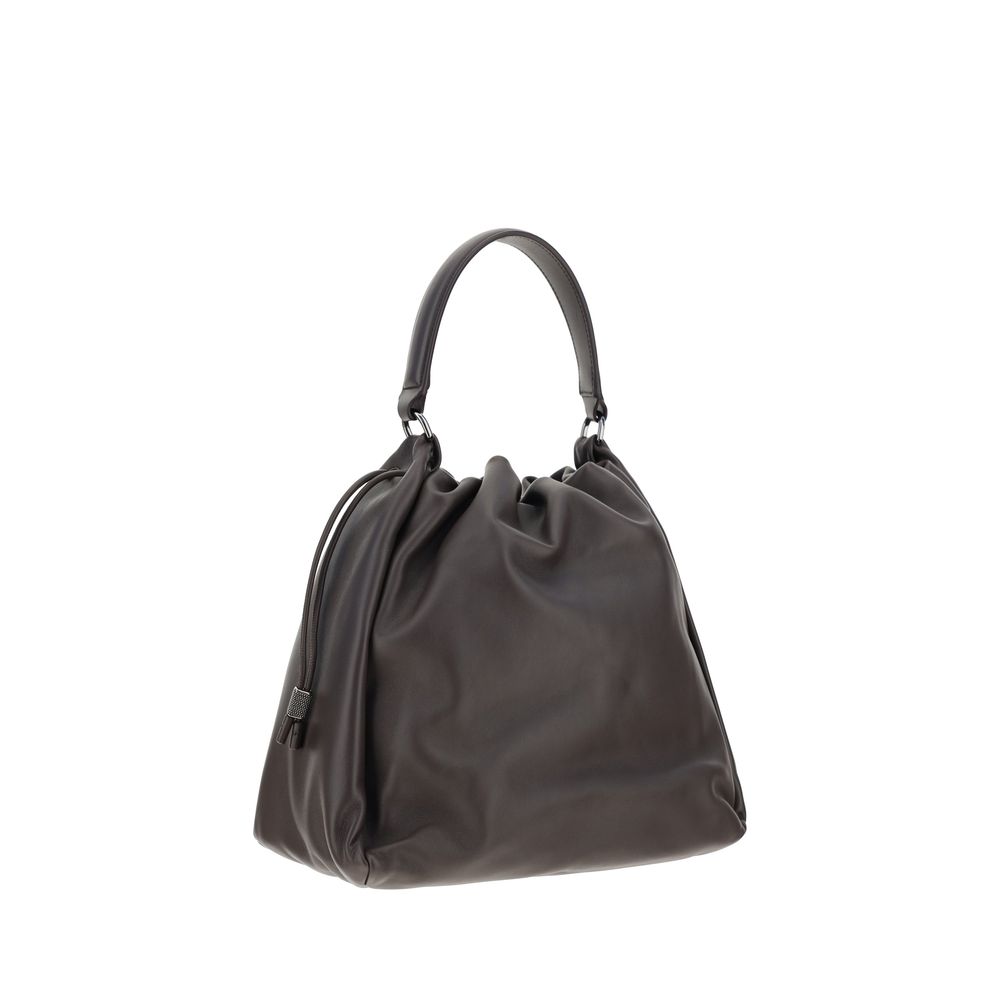 Brunello Cucinelli Brown Calf Leather Bos Taurus Shoulder Bag Brunello Cucinelli