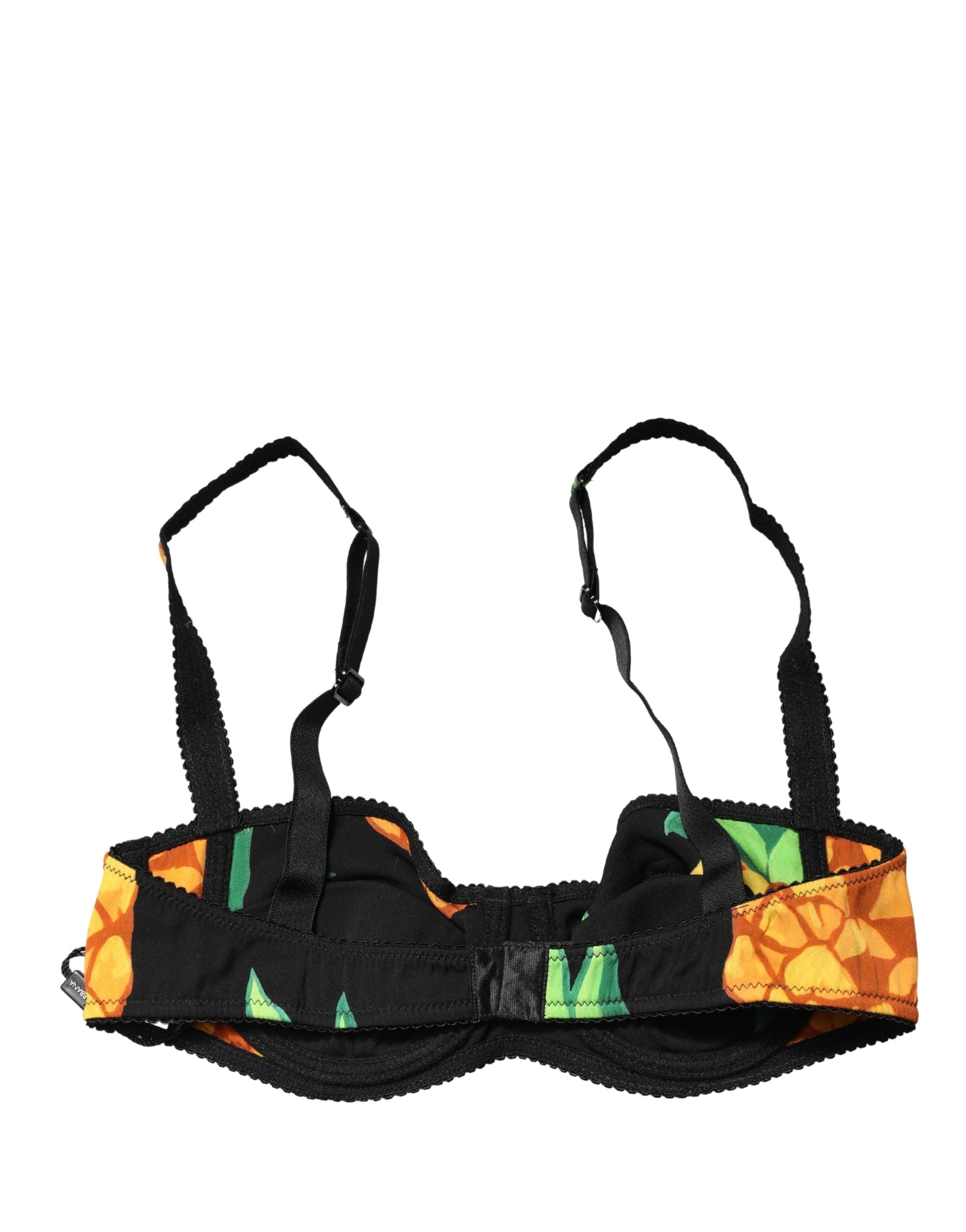 Dolce & Gabbana Black Pineapple Silk Balconette Bra Underwear Dolce & Gabbana