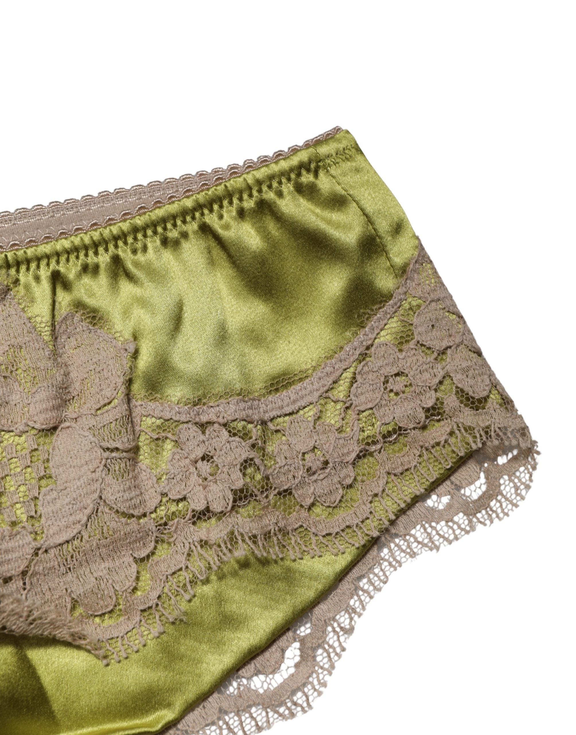 Dolce & Gabbana Underwear Green Silk Satin Floral Lace Panty Brief Dolce & Gabbana