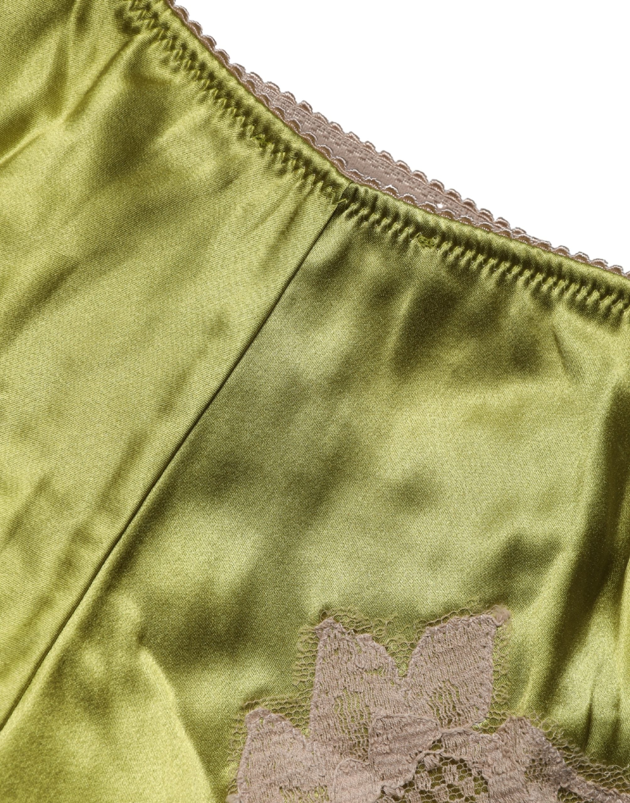 Dolce & Gabbana Underwear Green Silk Satin Floral Lace Panty Brief Dolce & Gabbana