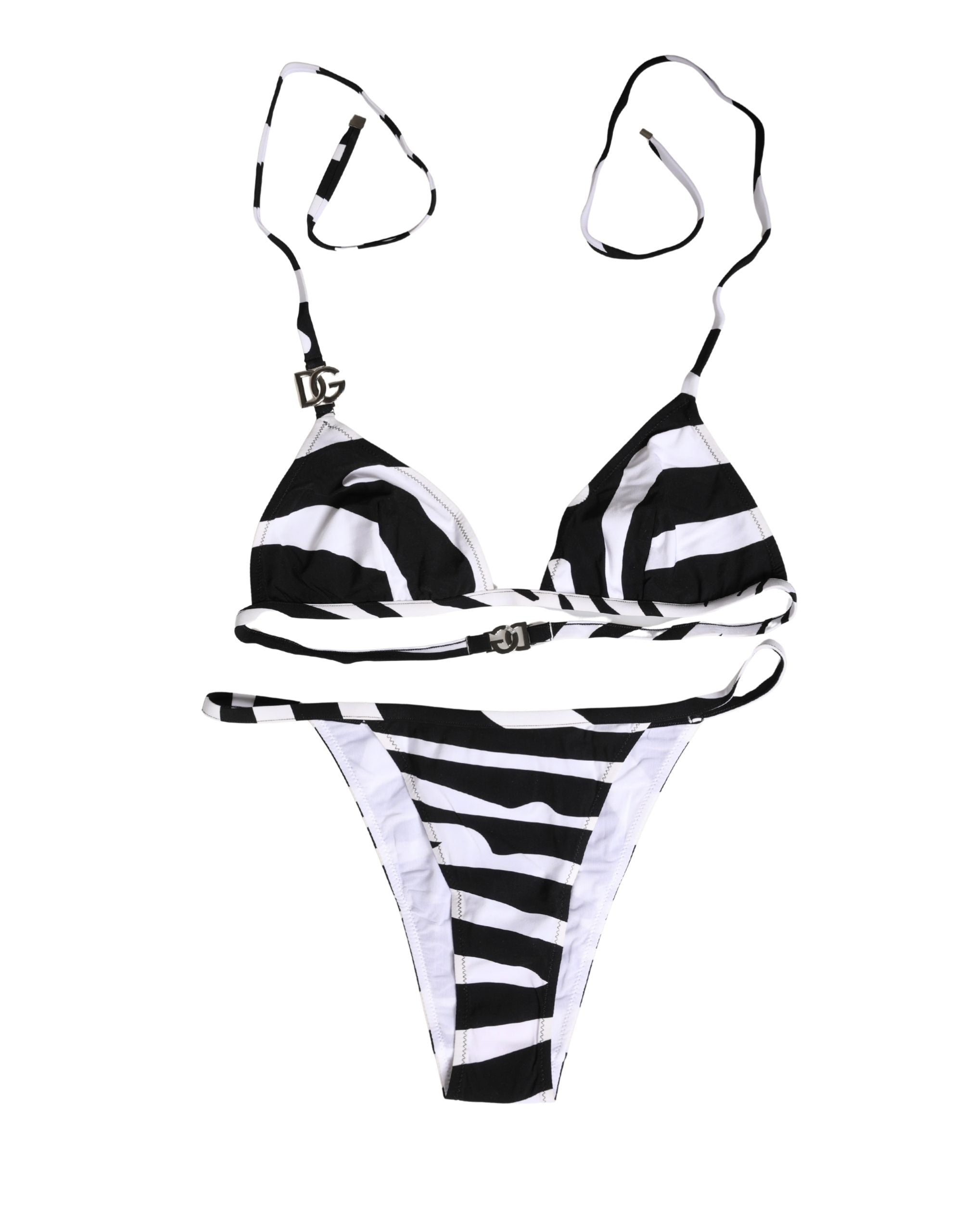 Dolce & Gabbana Black White Zebra Bikini Top Bottom Swimwear Dolce & Gabbana