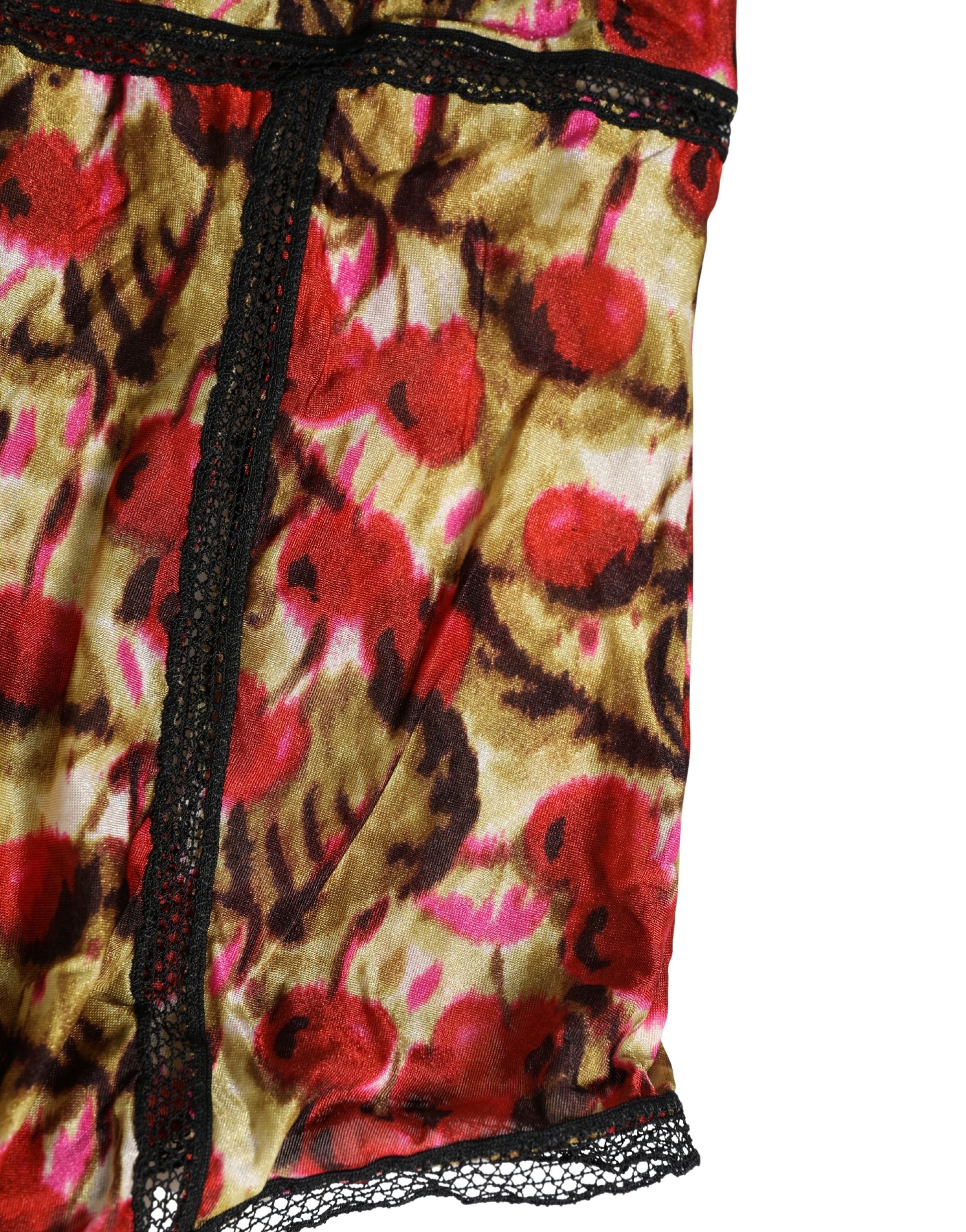 Roberto Cavalli Multicolor CherryPrint Lace Bodysuit Underwear Roberto Cavalli