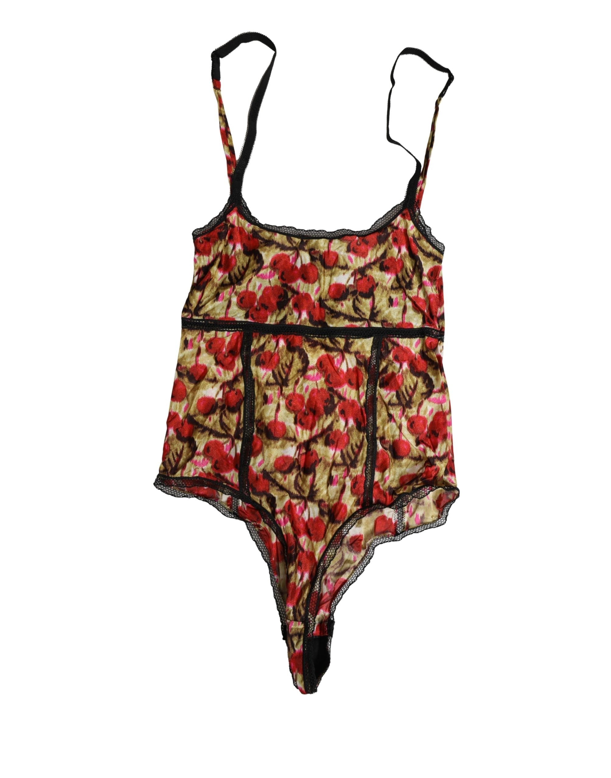 Roberto Cavalli Multicolor CherryPrint Lace Bodysuit Underwear Roberto Cavalli