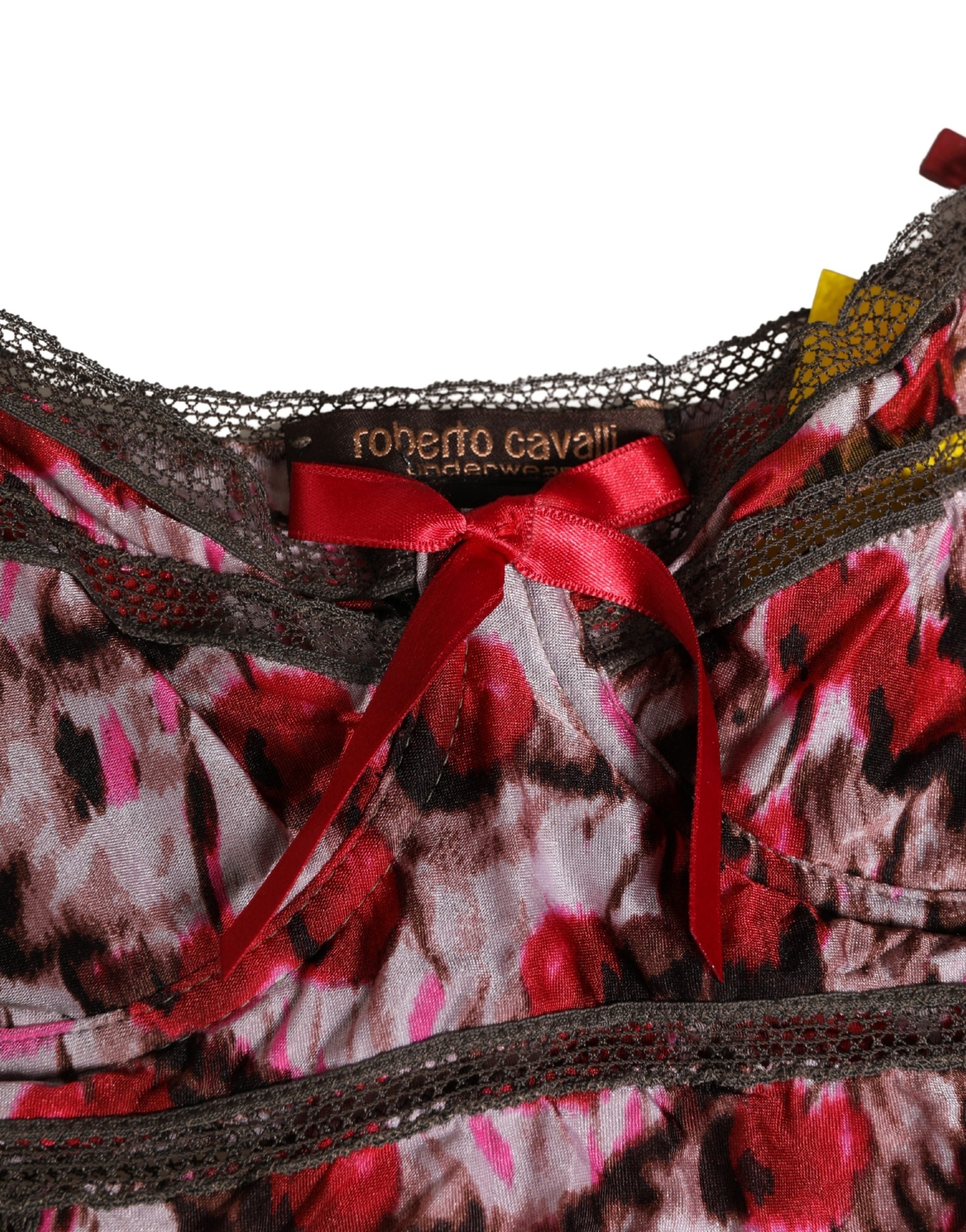 Roberto Cavalli Multicolor CherryPrint Lace Bodysuit Underwear Roberto Cavalli