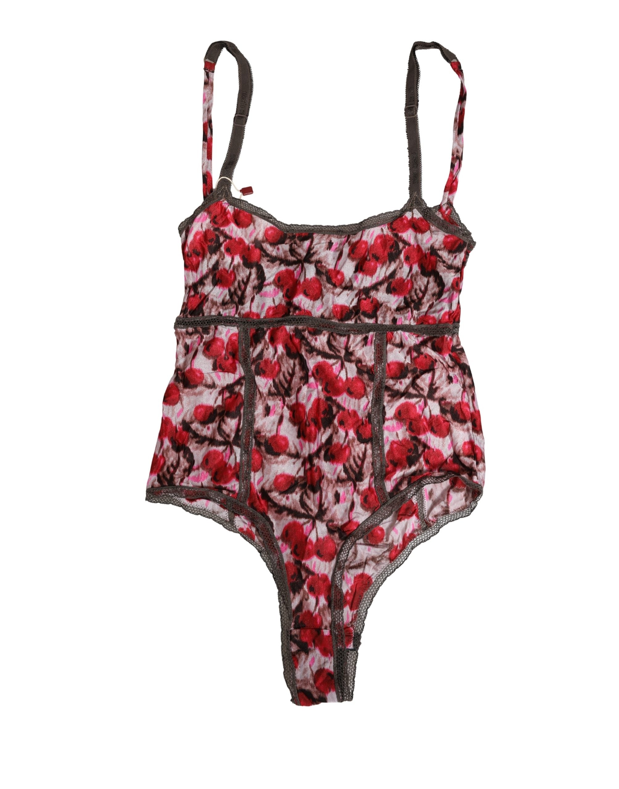 Roberto Cavalli Multicolor CherryPrint Lace Bodysuit Underwear Roberto Cavalli
