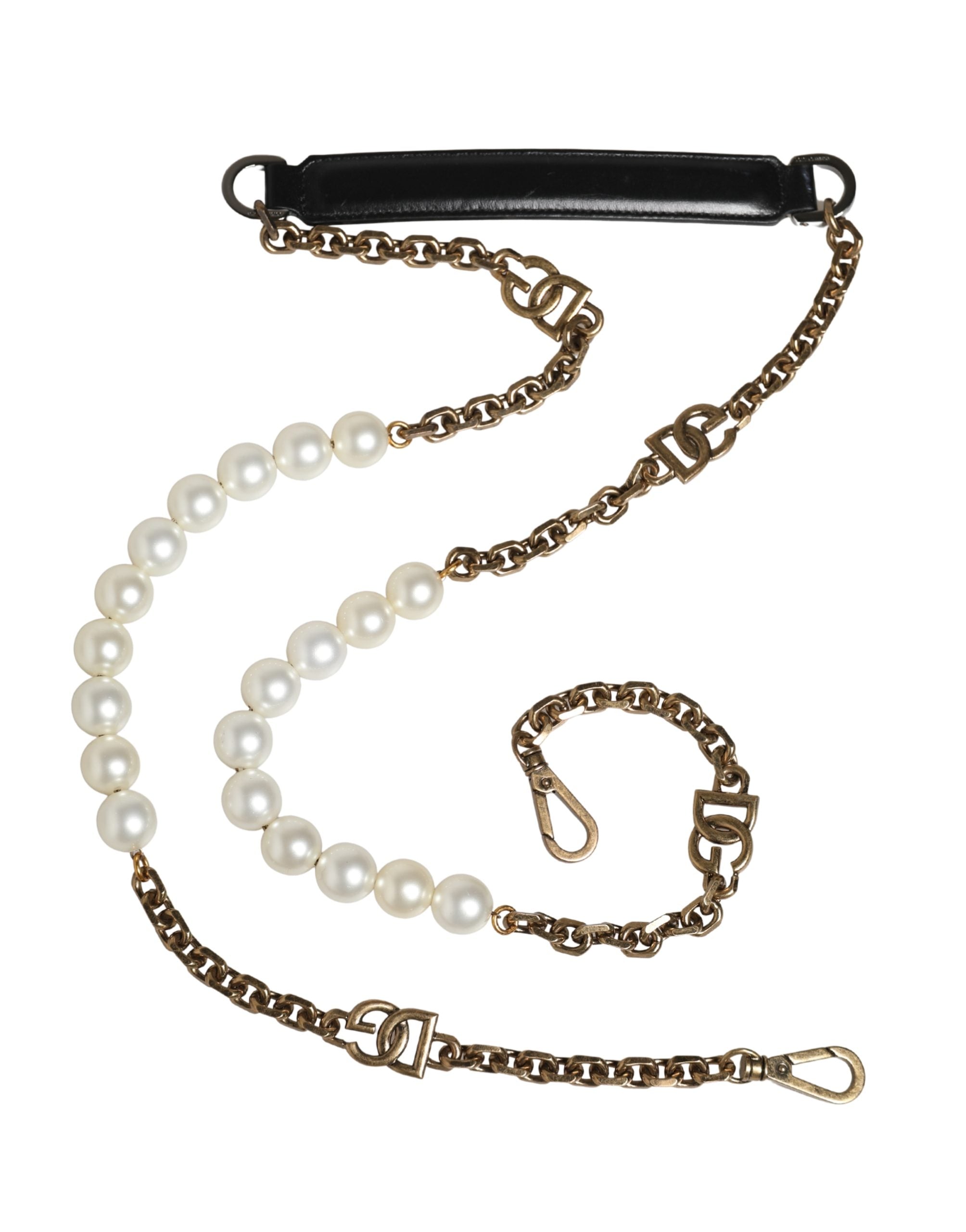 Dolce & Gabbana Black Leather Gold Chain Bag Accessory Shoulder Strap Dolce & Gabbana