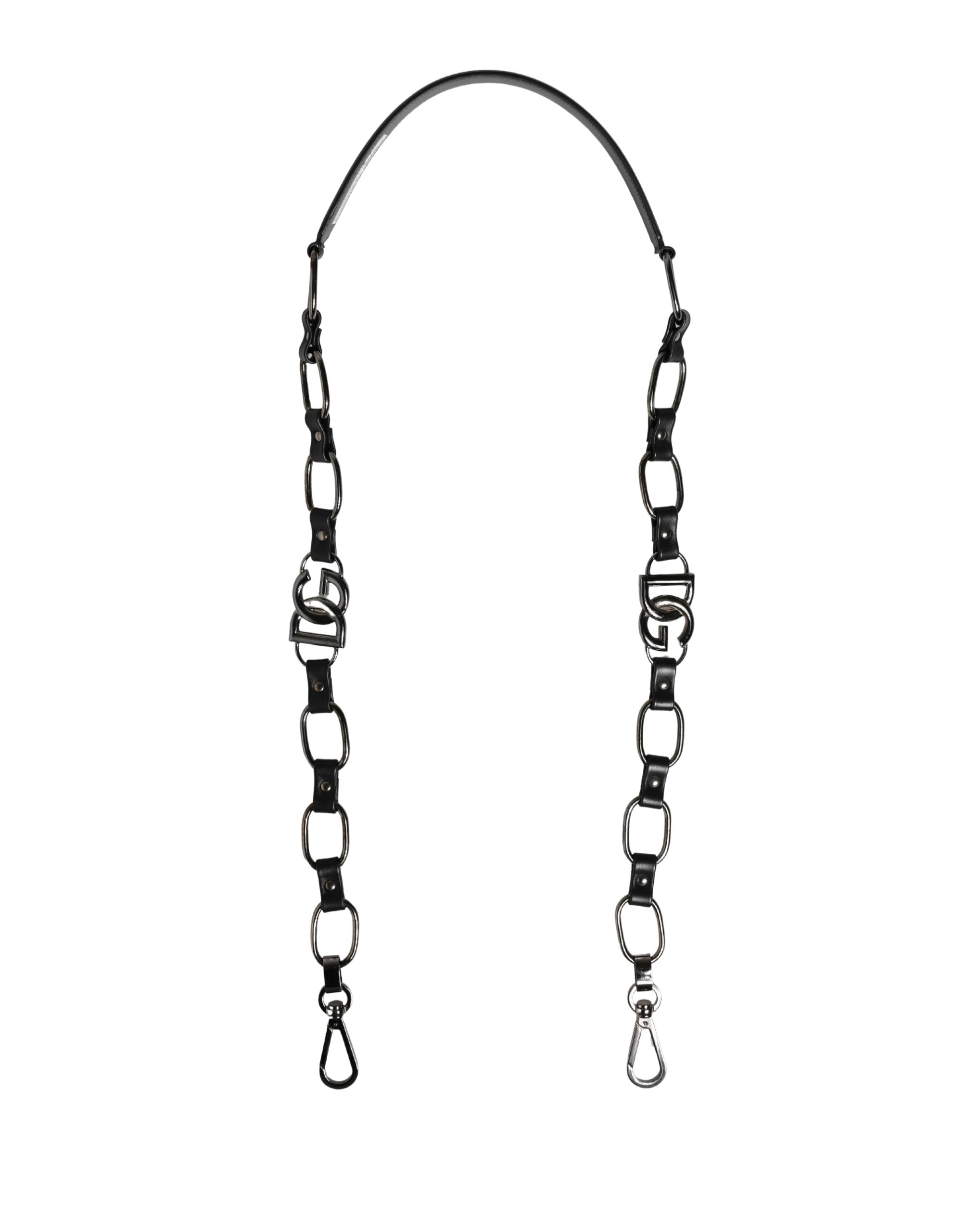 Dolce & Gabbana Black Leather Silver Chain Bag Accessory Shoulder Strap Dolce & Gabbana