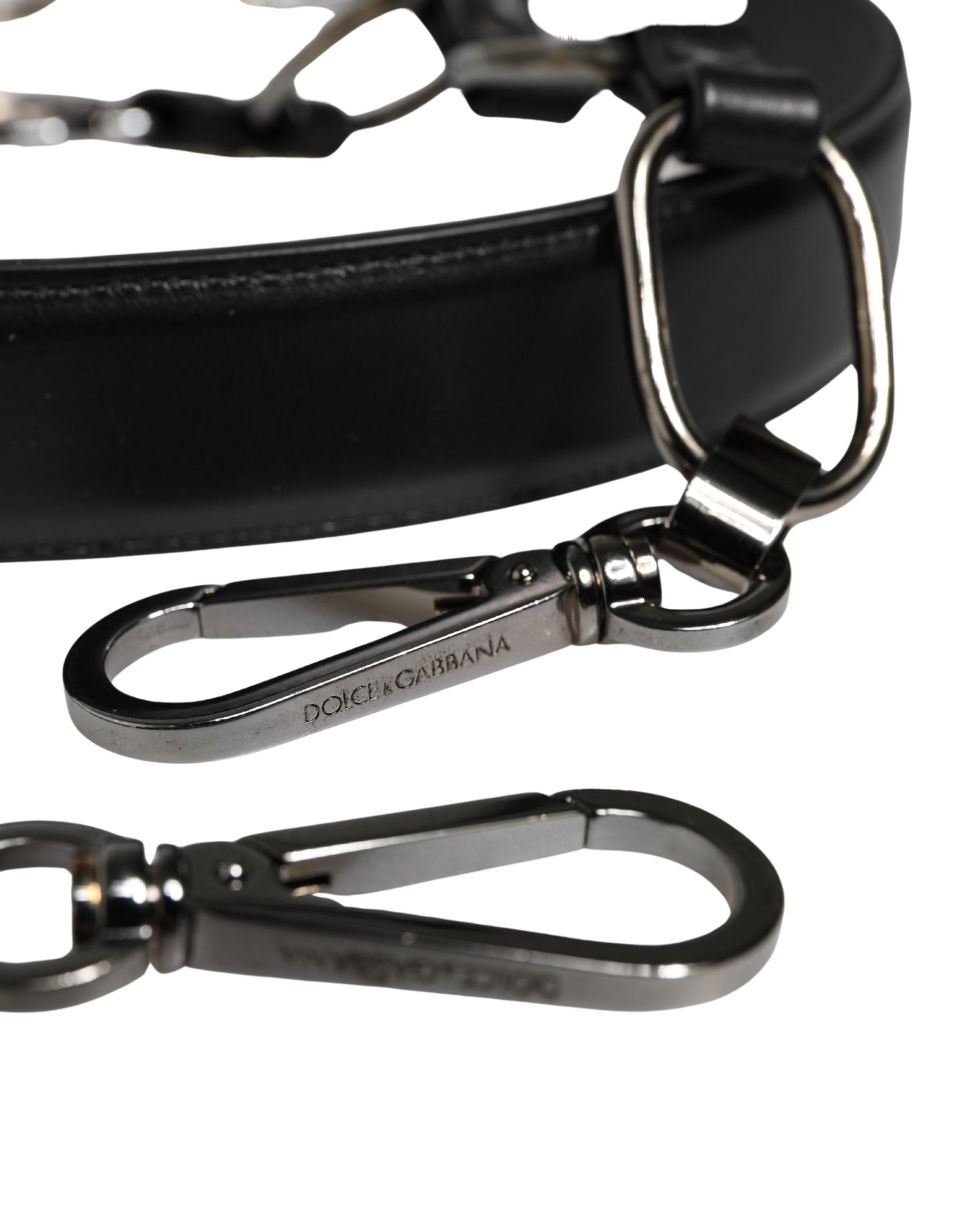 Dolce & Gabbana Black Leather Silver Chain Bag Accessory Shoulder Strap Dolce & Gabbana