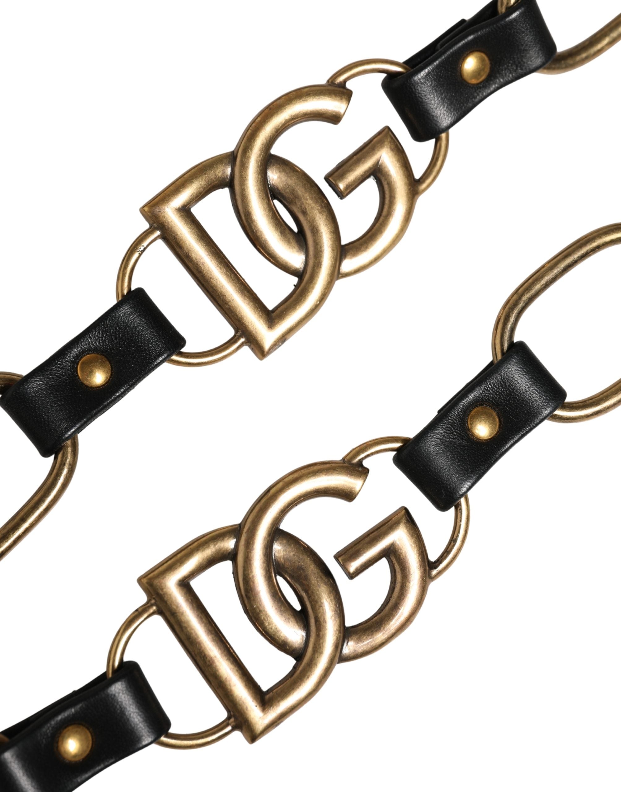 Dolce & Gabbana Black Leather Gold Chain Bag Accessory Shoulder Strap Dolce & Gabbana