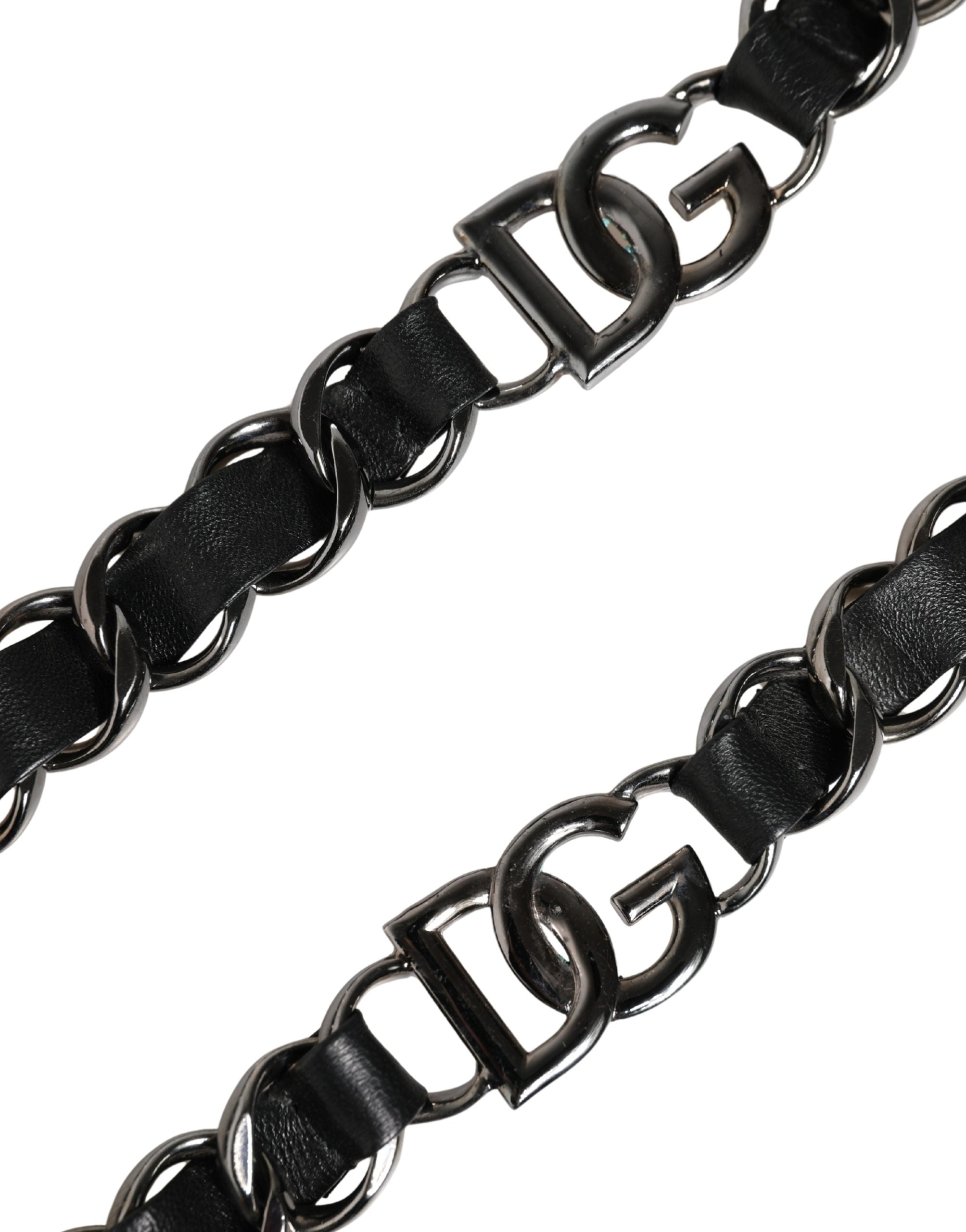 Dolce & Gabbana Black Leather Silver Chain Bag Accessory Shoulder Strap Dolce & Gabbana