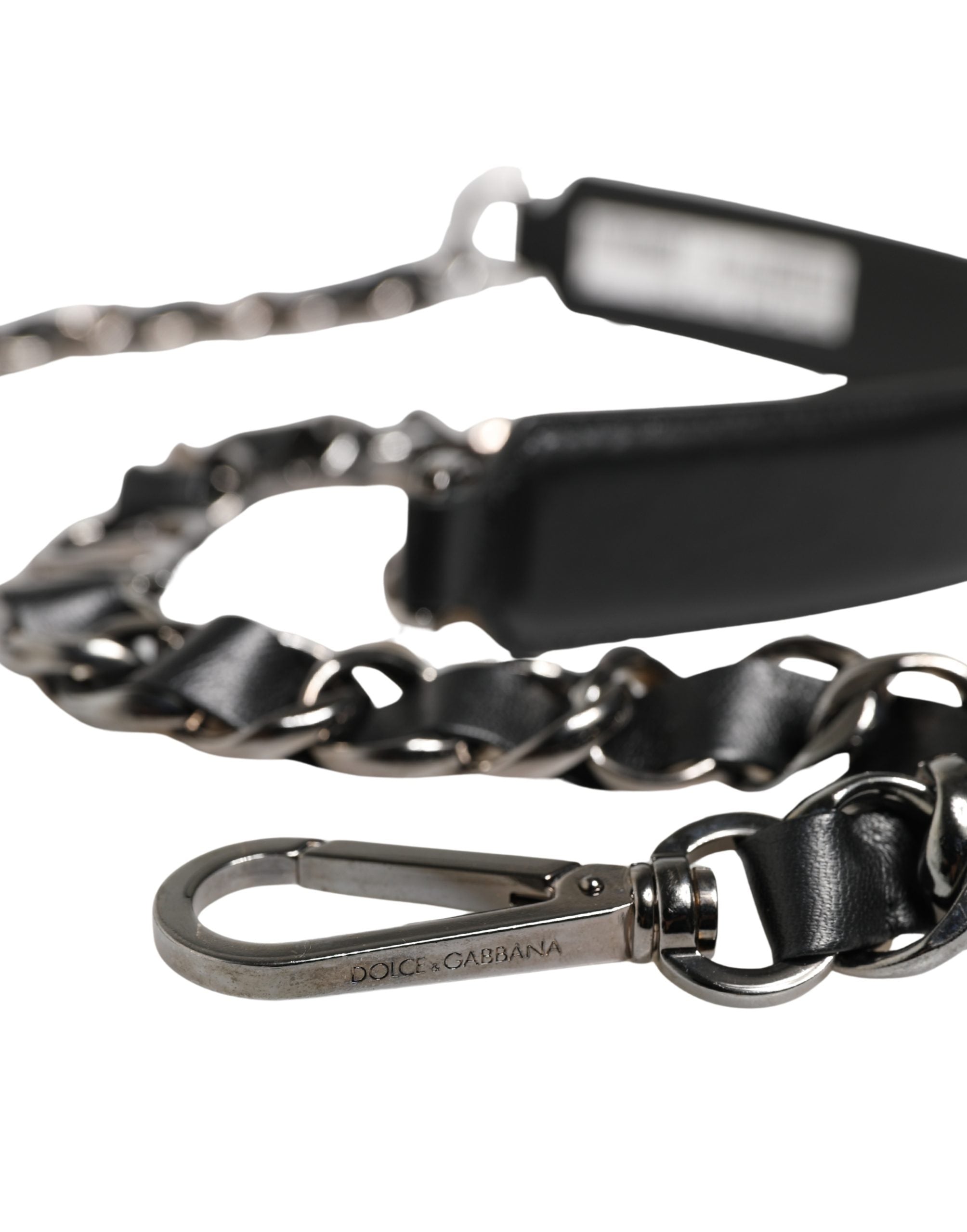 Dolce & Gabbana Black Leather Silver Chain Bag Accessory Shoulder Strap Dolce & Gabbana
