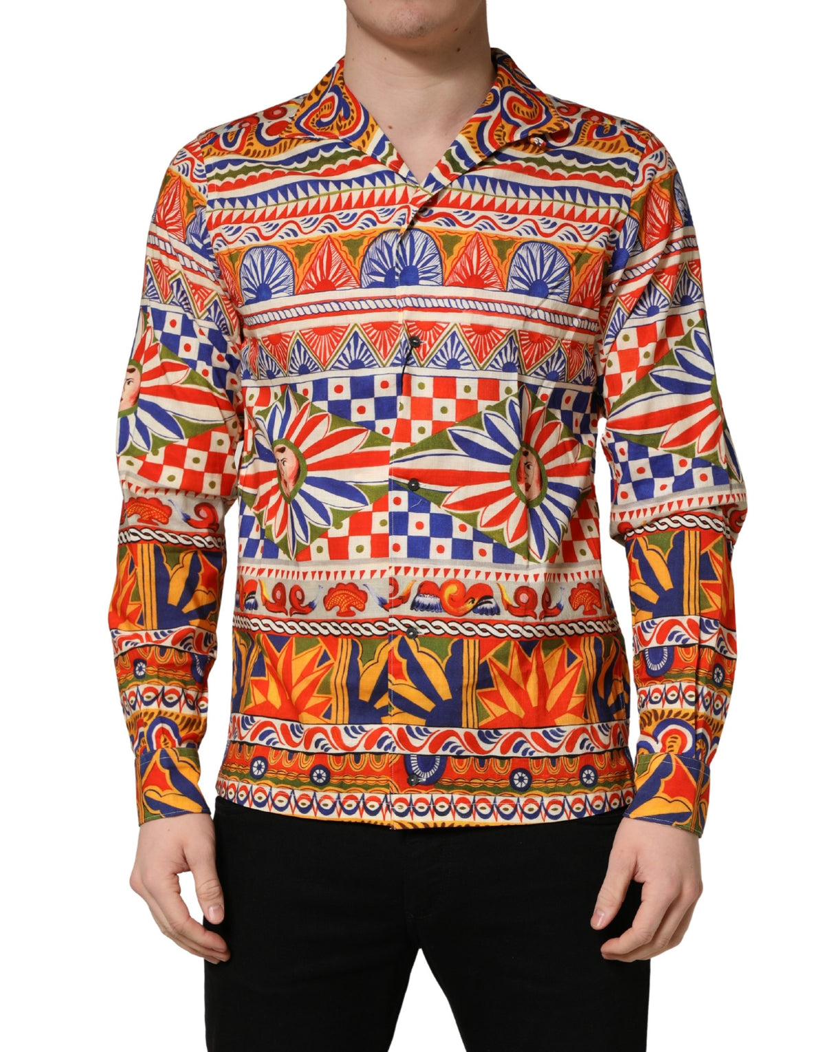 Dolce & Gabbana Multicolor Sicilian Carretto Twill Cotton Men Shirt