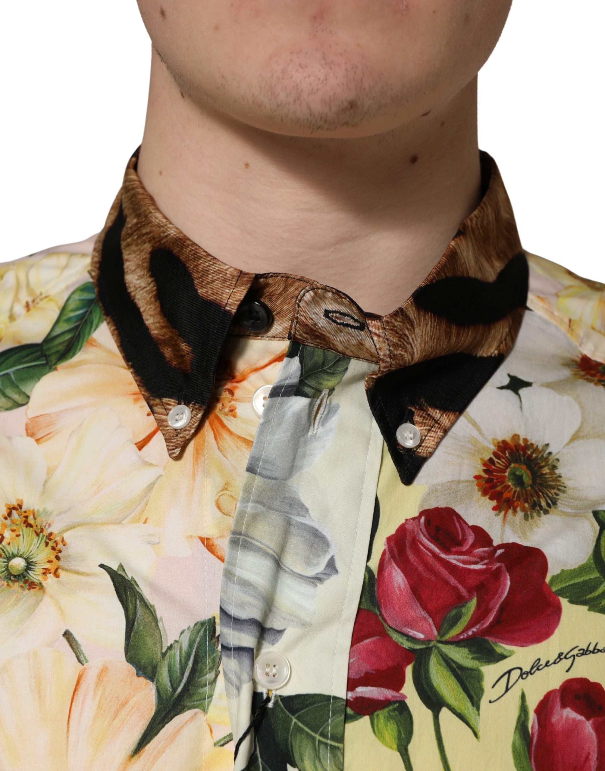 Dolce & Gabbana Multicolor Floral Animal Print Collared Shirt Dolce & Gabbana