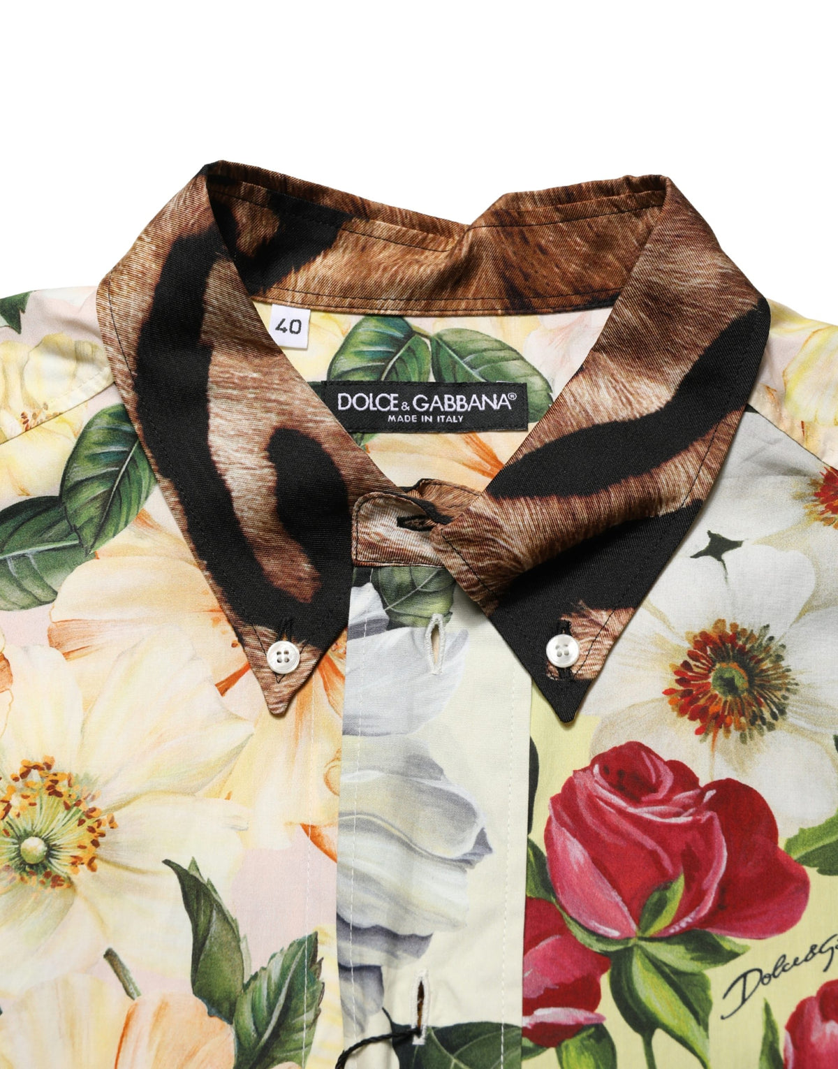 Dolce & Gabbana Multicolor Floral Animal Print Collared Shirt