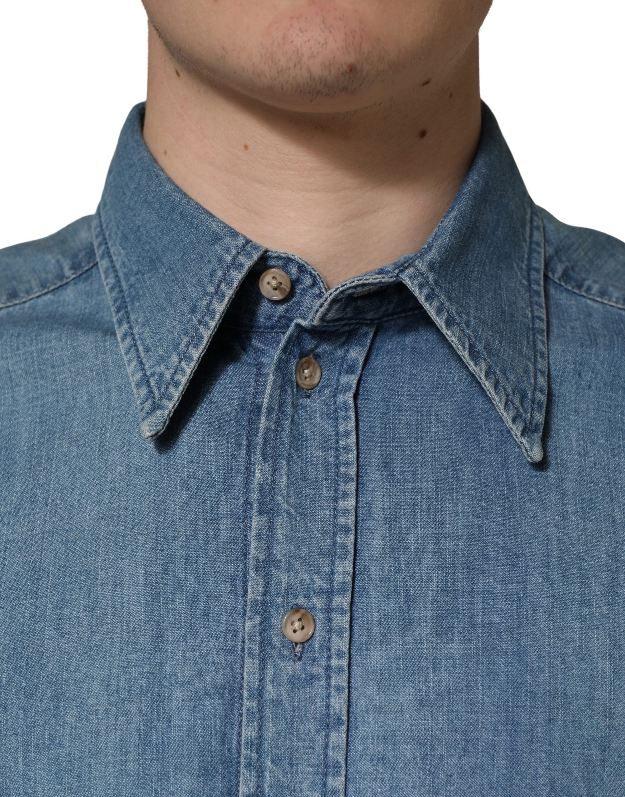 Dolce & Gabbana Blue Cotton Stretch Casual Denim Slim Shirt Dolce & Gabbana