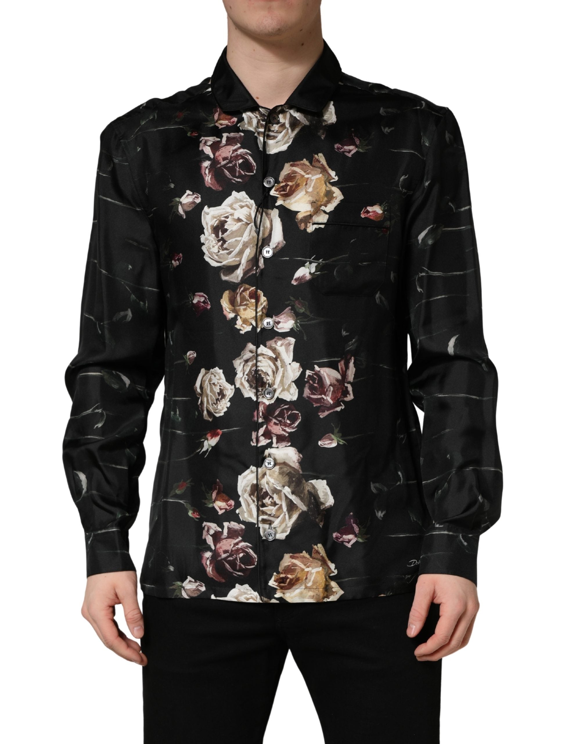 Dolce & Gabbana Black Floral Print Long Sleeves Casual Shirt Dolce & Gabbana