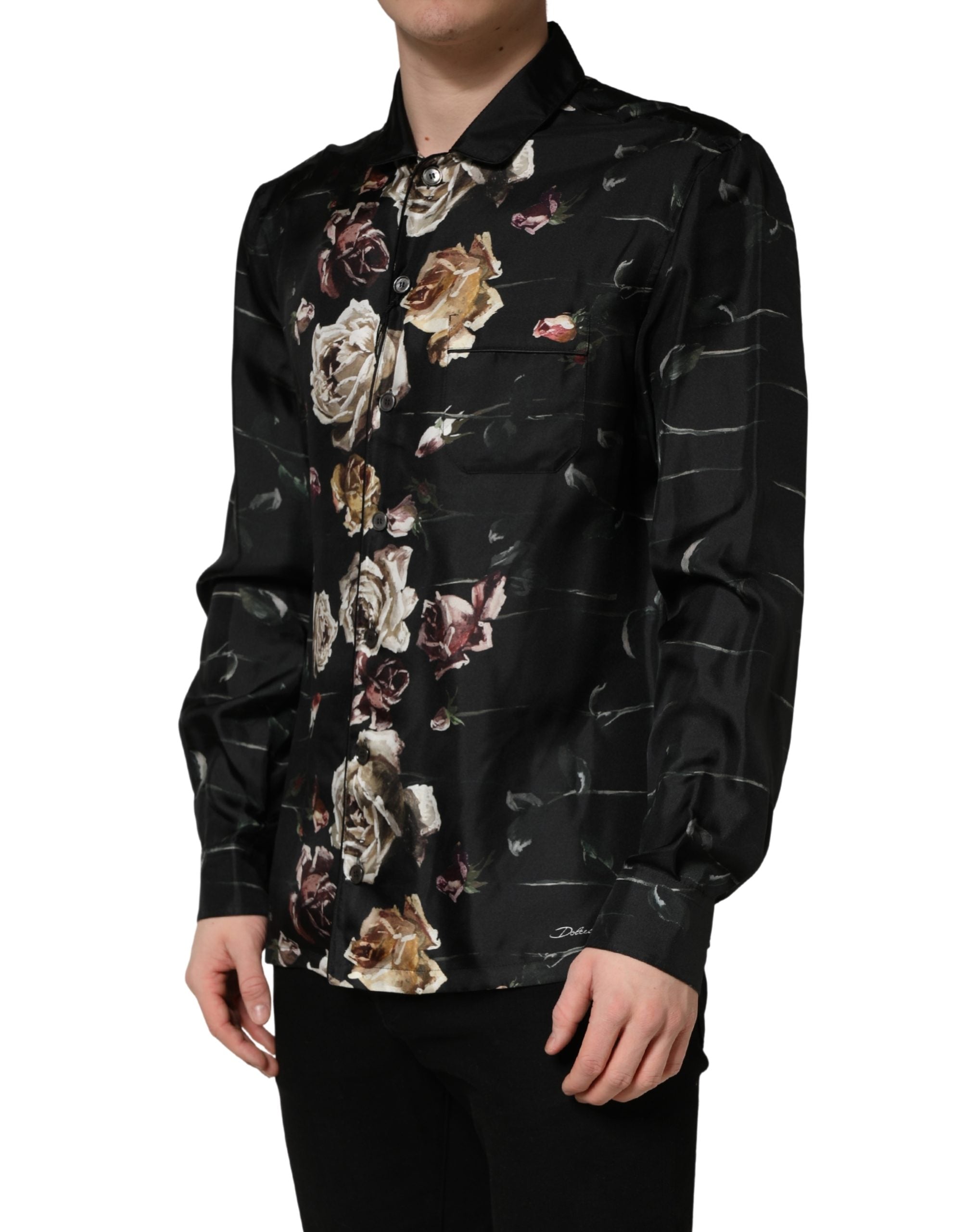 Dolce & Gabbana Black Floral Print Long Sleeves Casual Shirt Dolce & Gabbana