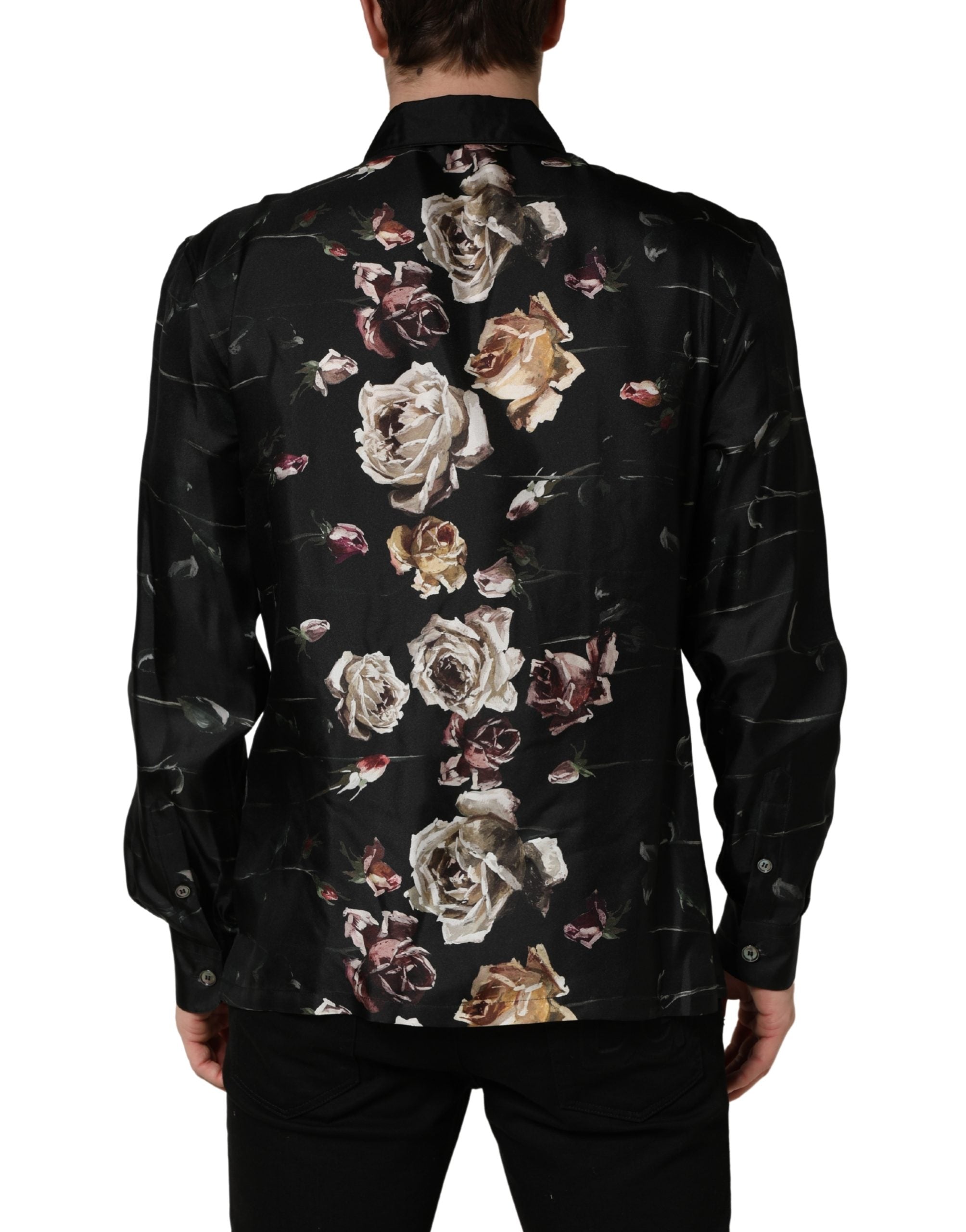 Dolce & Gabbana Black Floral Print Long Sleeves Casual Shirt Dolce & Gabbana