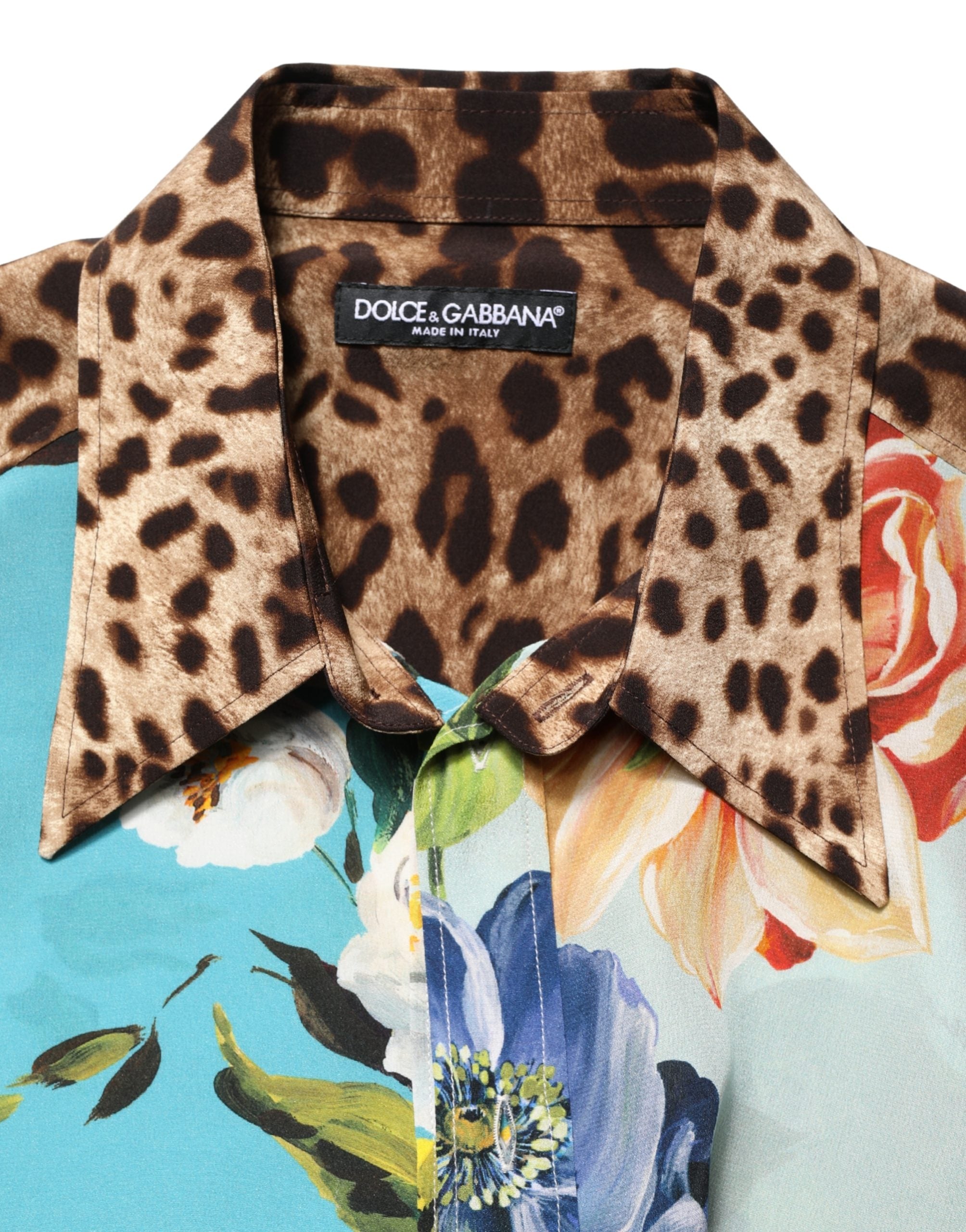 Dolce & Gabbana Multicolor Floral Animal Print Collared Shirt Dolce & Gabbana