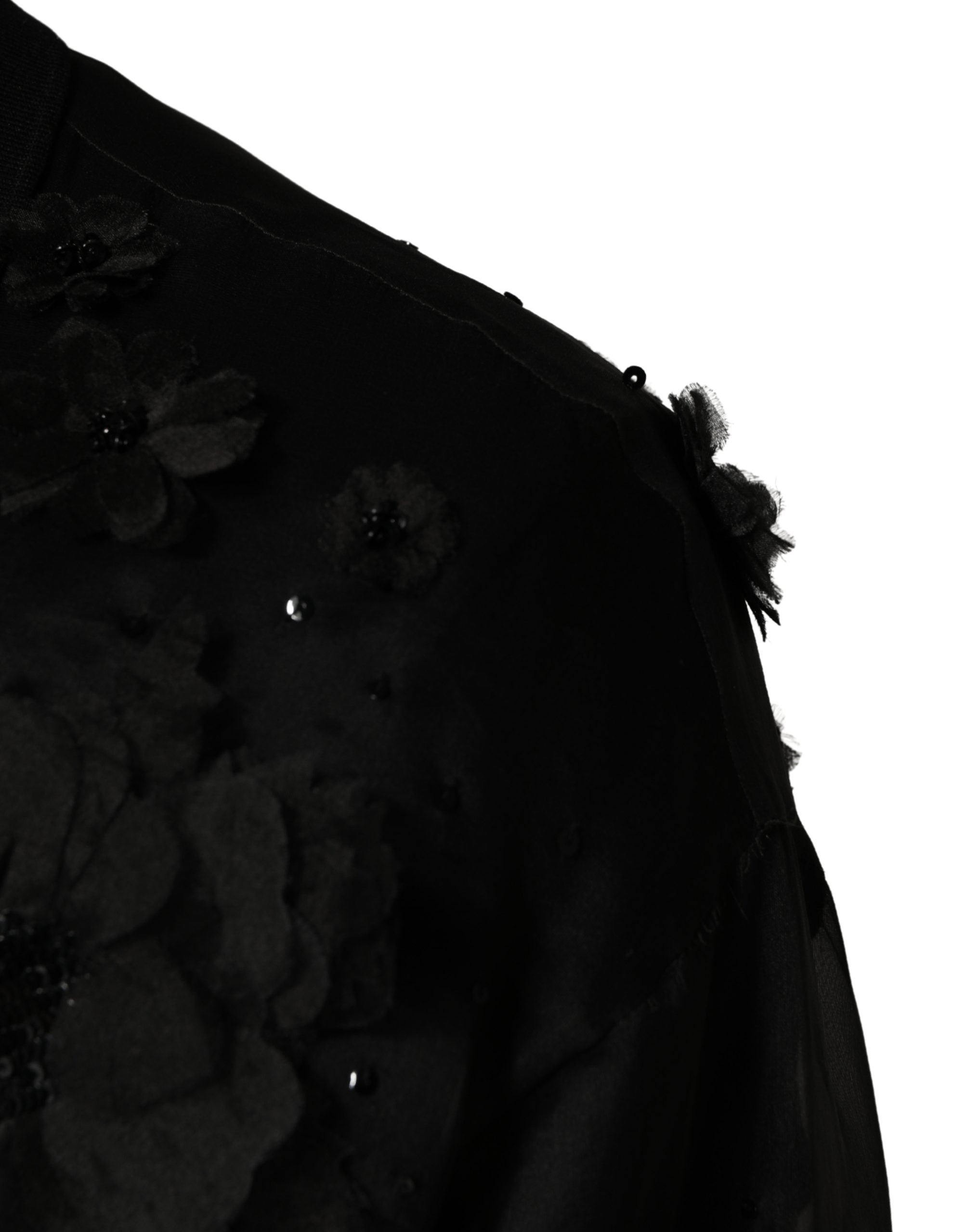 Dolce & Gabbana Black Floral Applique Sheer Short Sleeve Shirt Dolce & Gabbana
