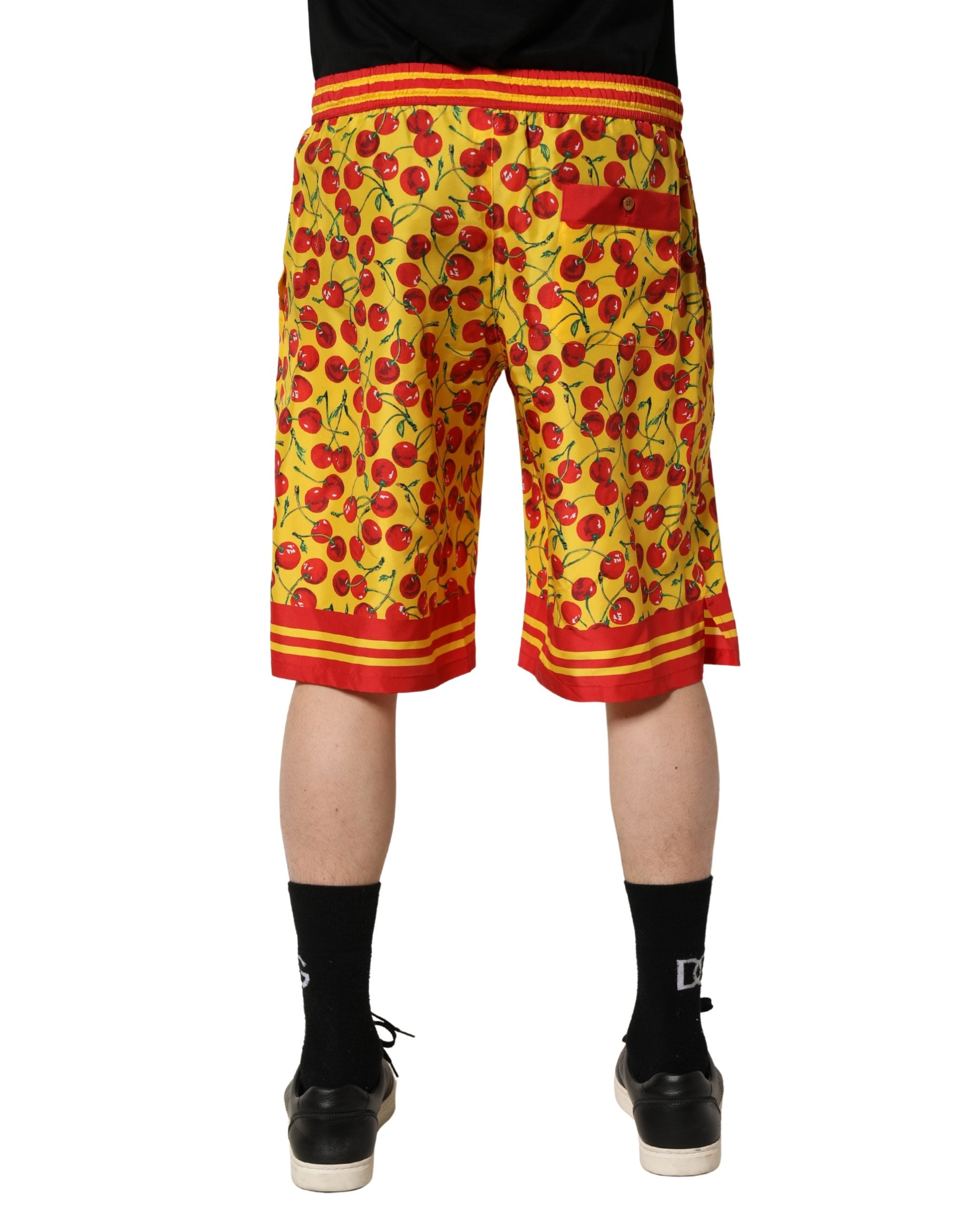 Dolce & Gabbana Yellow Red Cherry Print Silk Bermuda Shorts Dolce & Gabbana