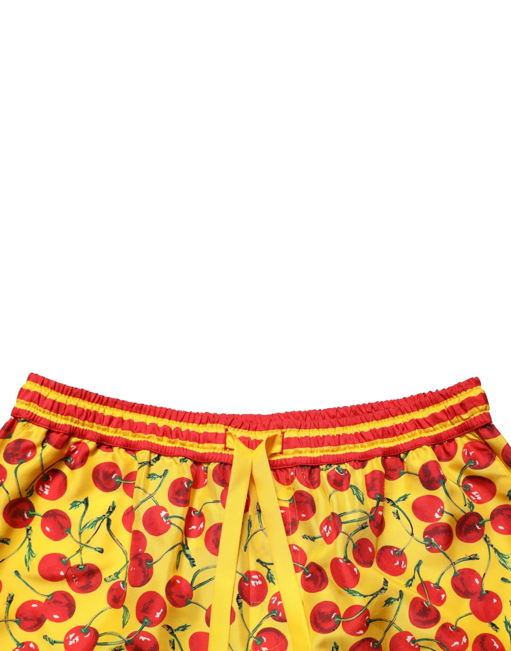 Dolce & Gabbana Yellow Red Cherry Print Silk Bermuda Shorts Dolce & Gabbana