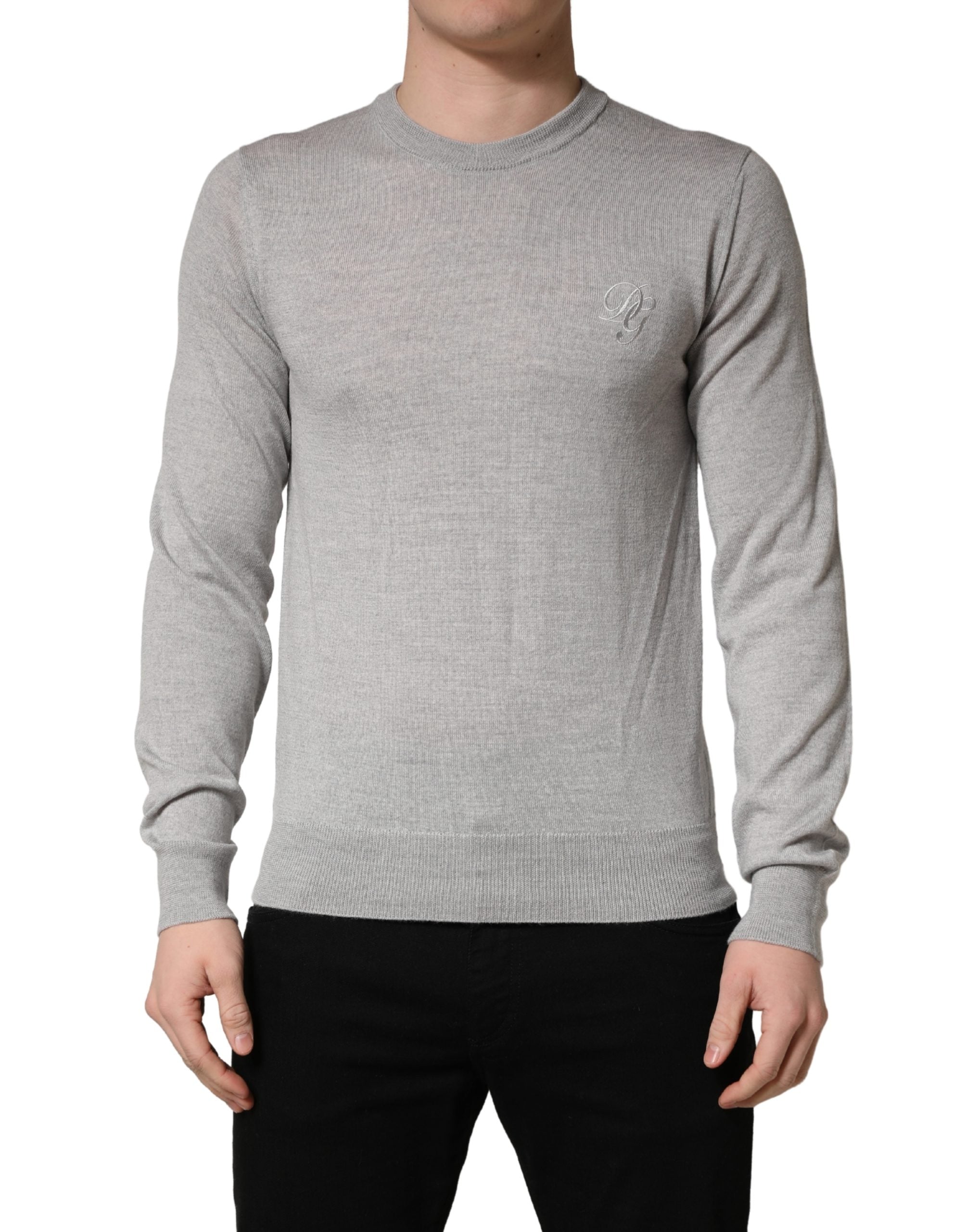 Dolce & Gabbana Gray Long Sleeves Crew Neck Pullover Sweater Dolce & Gabbana
