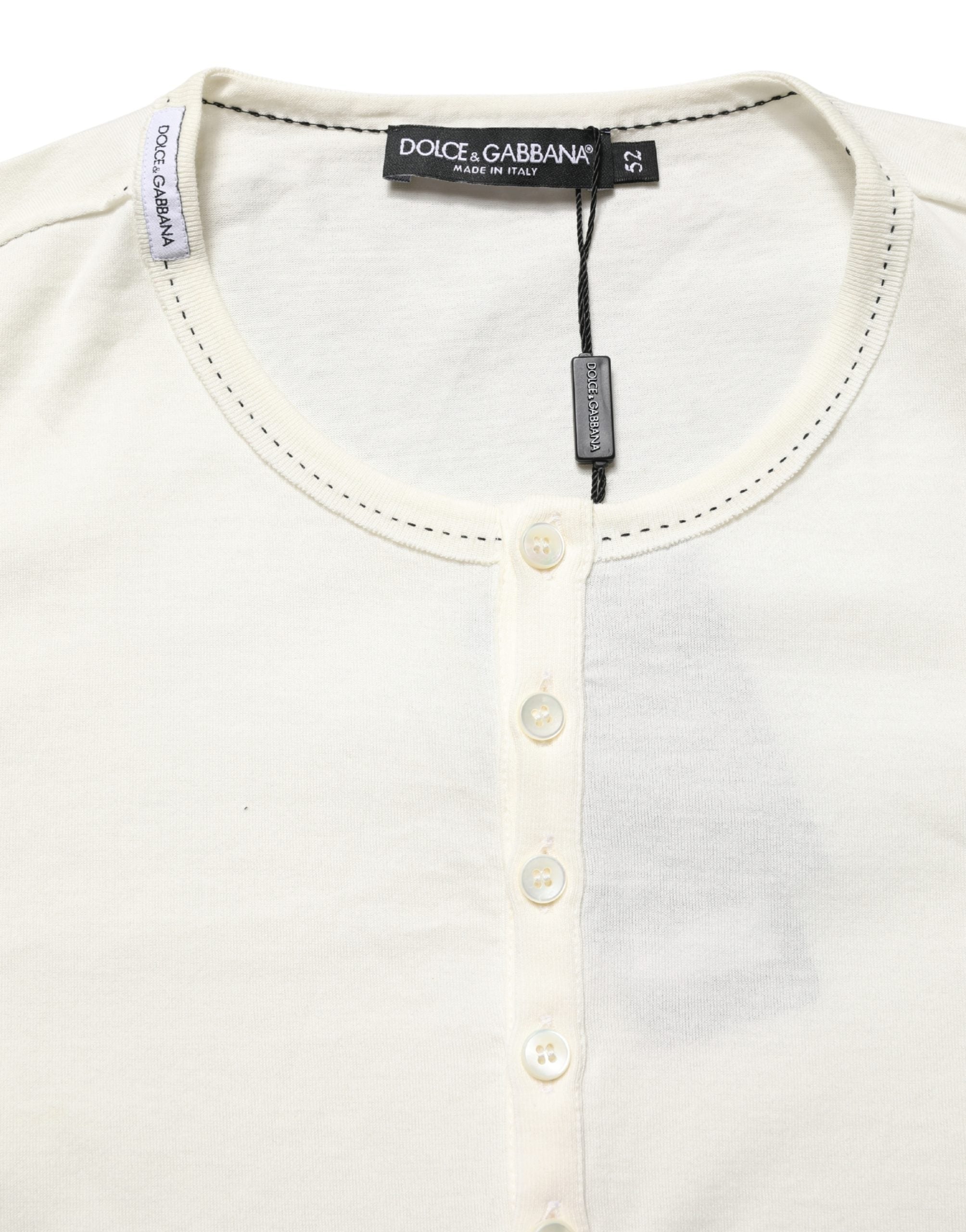 Dolce & Gabbana White Long Sleeves Henley Pullover Sweater Dolce & Gabbana