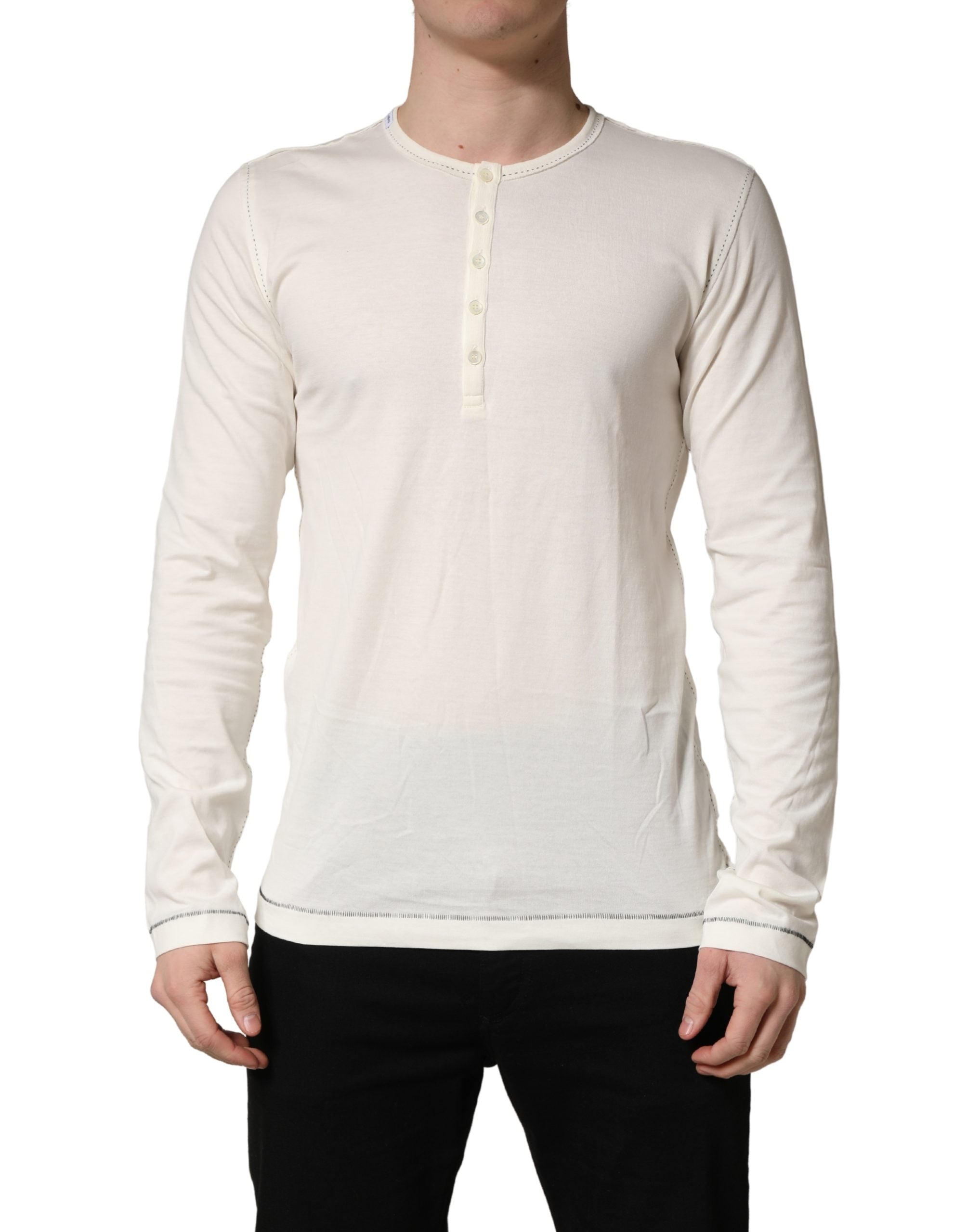 Dolce & Gabbana White Long Sleeves Henley Pullover Sweater Dolce & Gabbana