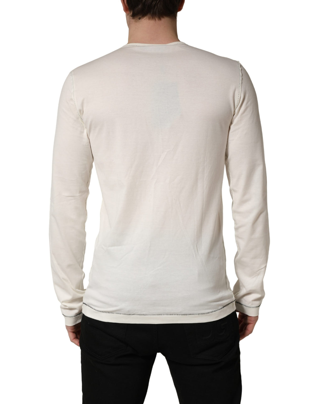 Dolce & Gabbana White Long Sleeves Henley Pullover Sweater