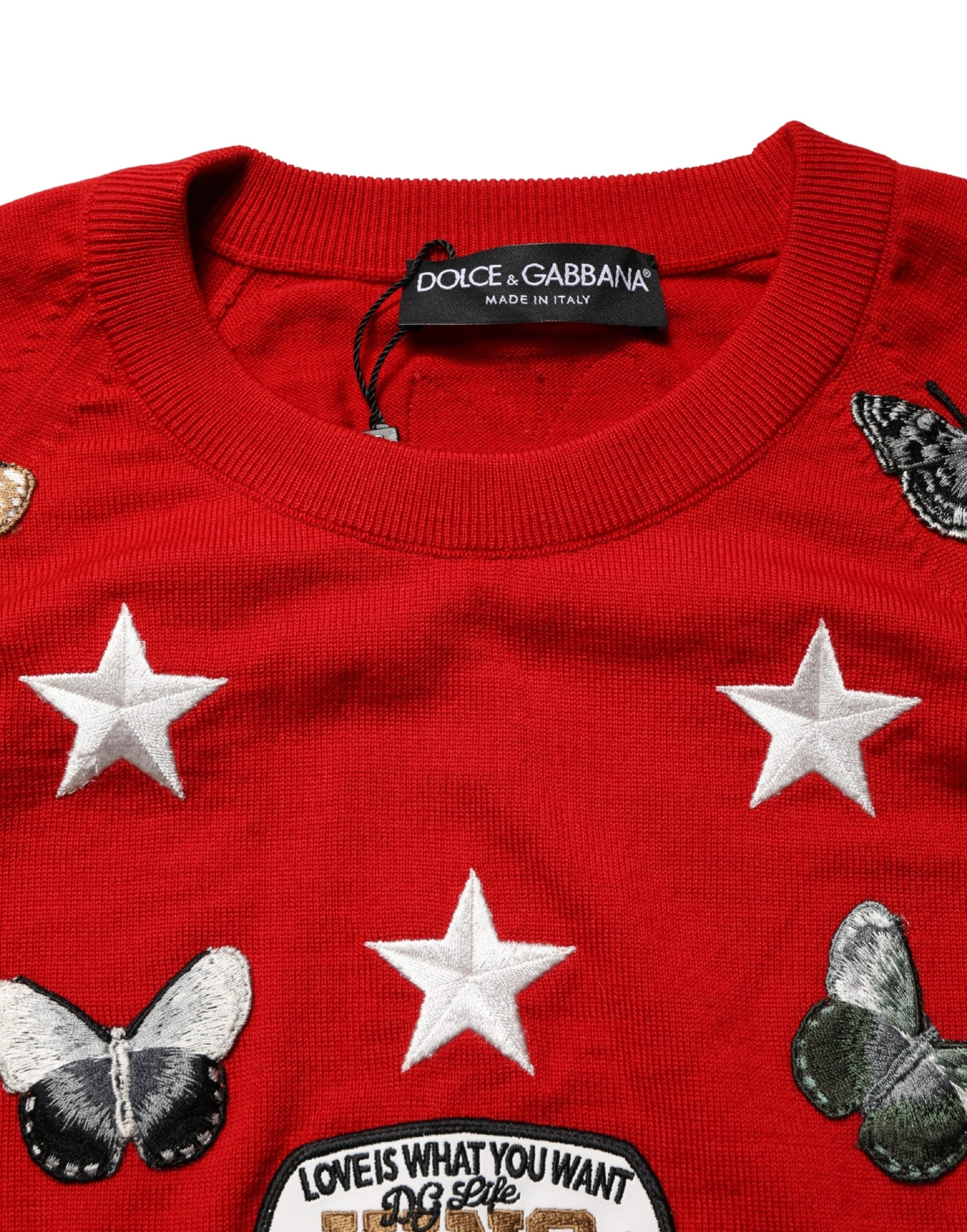 Dolce & Gabbana Multicolor Wool Butterfly Star Men Crew Neck Sweater Dolce & Gabbana