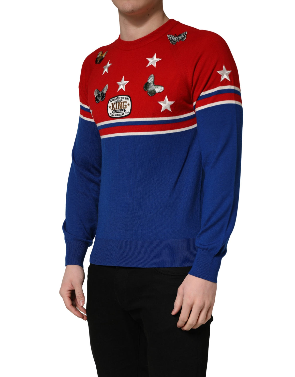 Dolce & Gabbana Multicolor Wool Butterfly Star Men Crew Neck Sweater